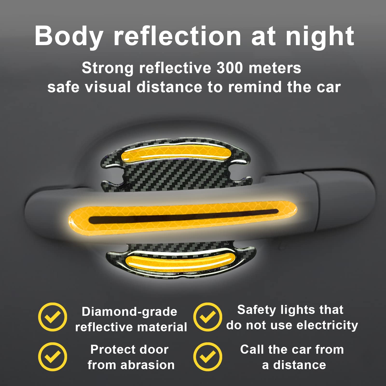 8Pcs 3D Car Door Handle Cup Protector, Reflective Stripe Stickers Anti-Scratch Car Outdoor Safety Warning Marker, Universal Car