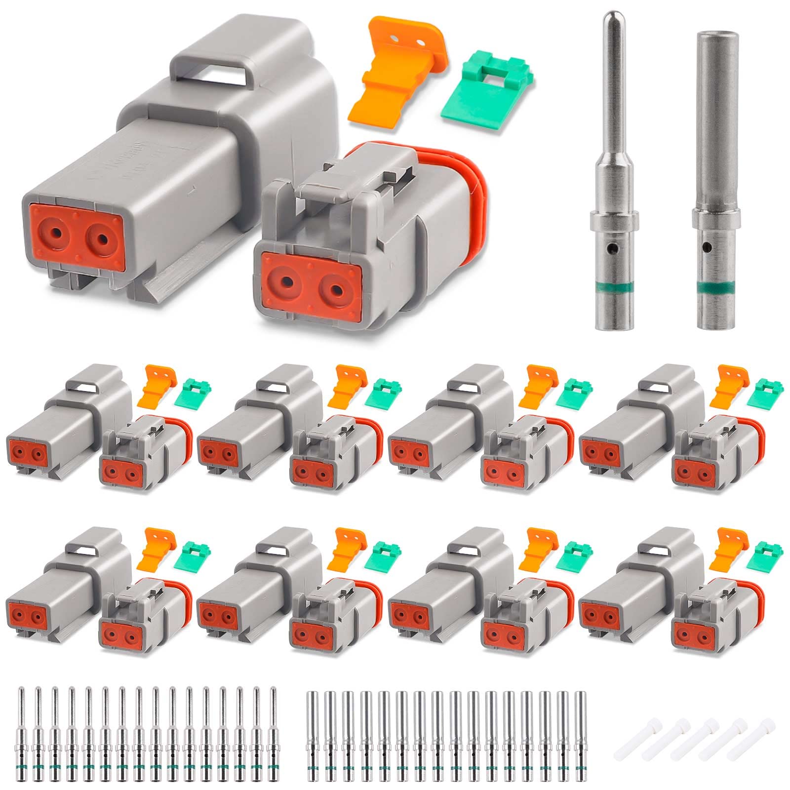 Jrready St6318-201 Dt Deutsch Connector Kit - 8 Sets 2 Pin Gray Waterproof Dt Connectors With Size 16 Solid Contacts 14-20Awg