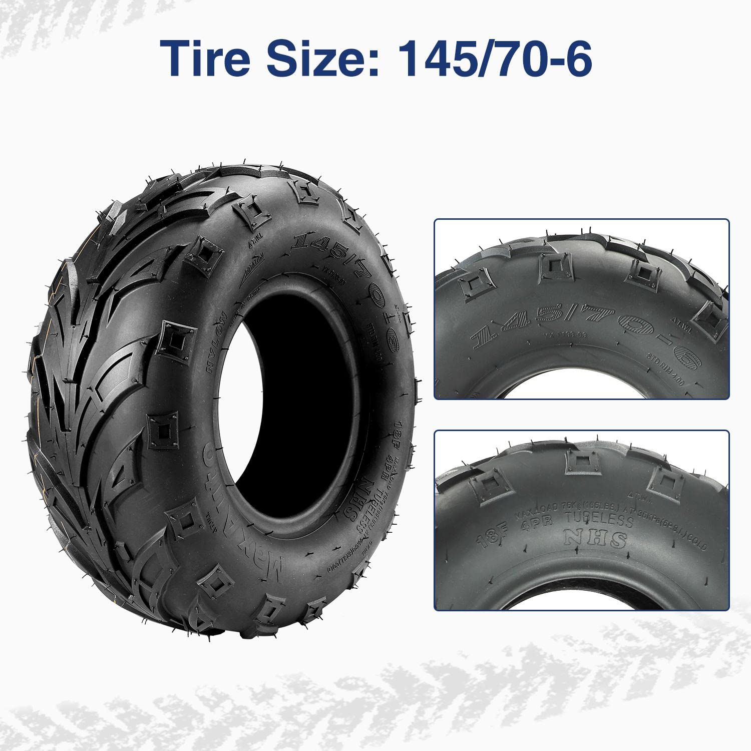 Maxauto 145 70-6 Tires, 145/70-6 Tubeless Go Kart Mini Bike Tires, 4Pr, Pack Of 2
