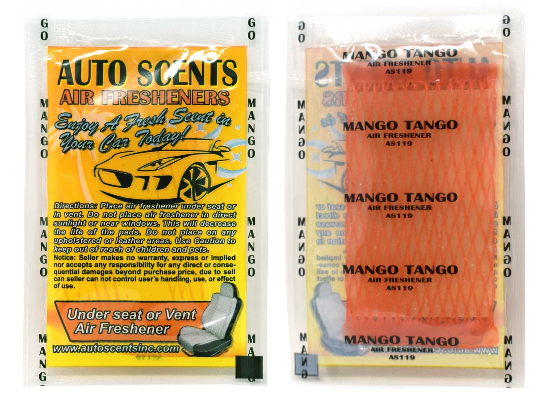 Individually Wrapped - Professional Car Air Freshener Pads - Remove Smells & Add Ambience (15 Per Pack) (Mango Tango)