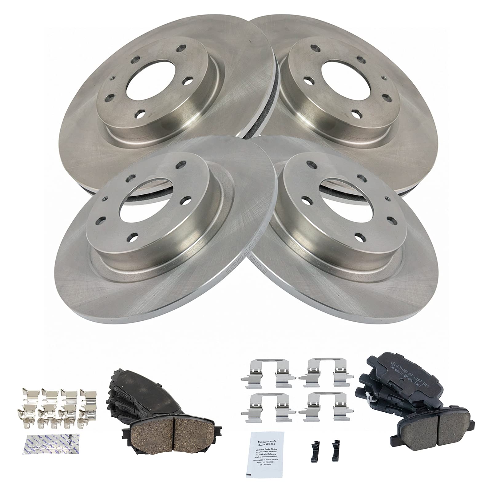 Trq Front And Rear Brake Pad & Rotor Kit Brake Pads Brake Rotor Ceramic Compatible With 2014-2015 Mazda 6