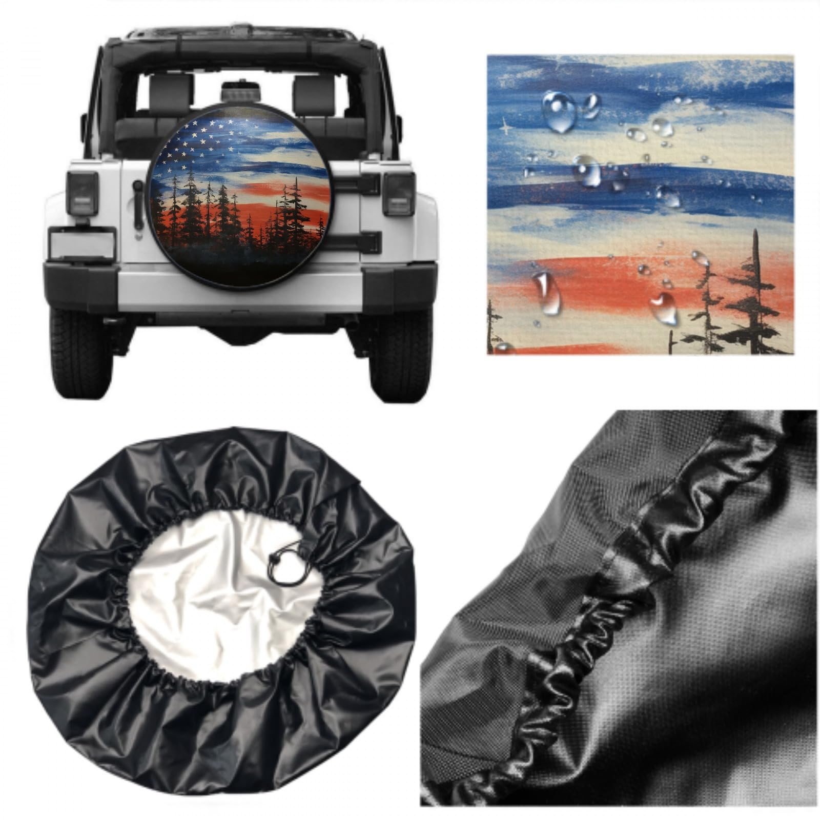 Spare Tire Cover American Flag Waterproof Dust-Proof Universal 14 Inch Wheel Protectors Camper Tire Cover Fit For Rv Trailer Tru