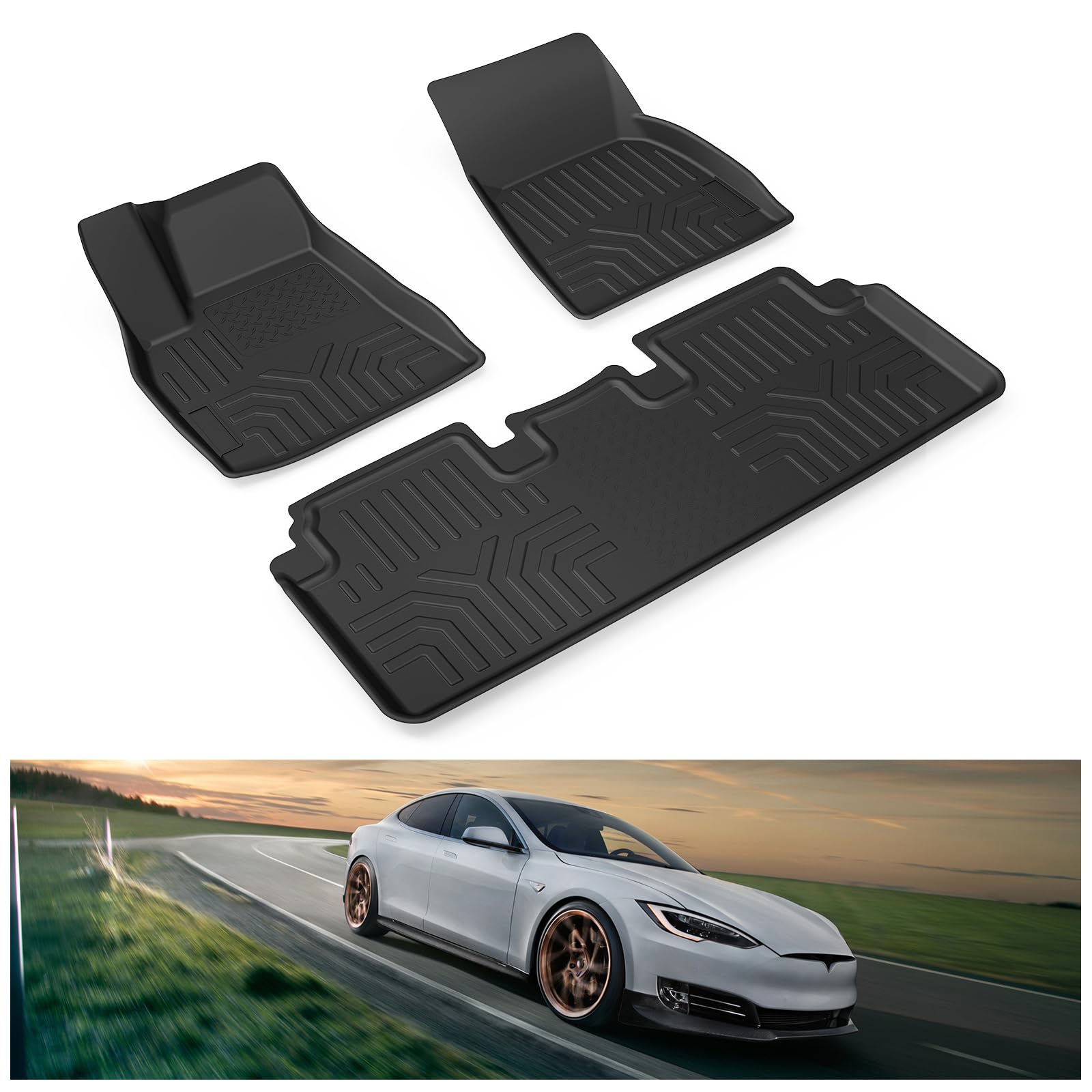 Kiwi Master Floor Mats For 2012-2020 Tesla Model S All Weather Protector Mat Front & Rear 2 Row Seat Heavy Duty Tpe Slush Liner