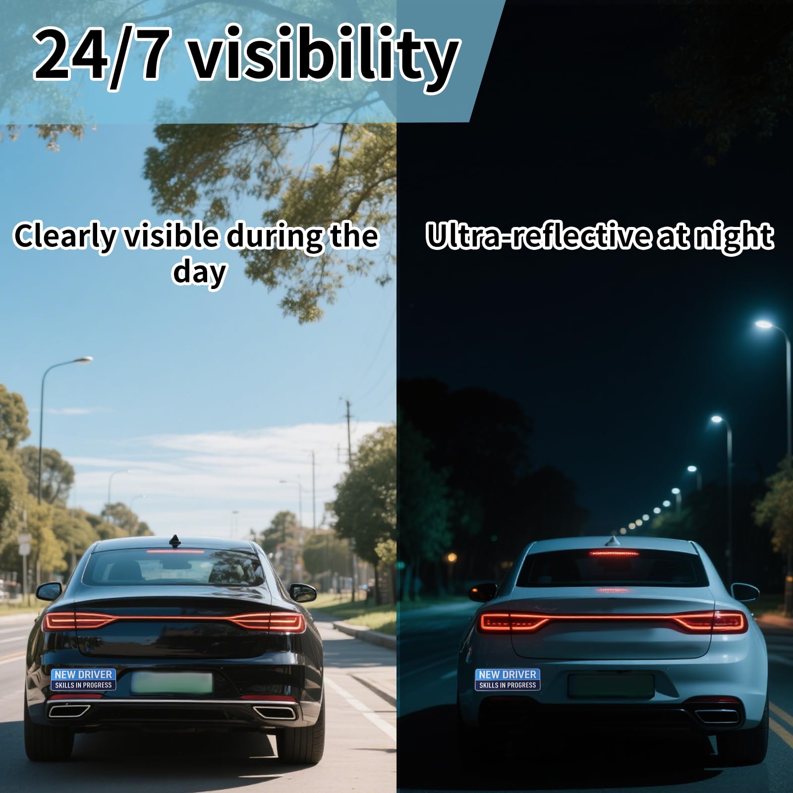 3 Pcs New Driver Magnetic Car Stickers, 10x3.5in Reflective Magnetic Bumper Sticker Set Removable Novice Driver Safety Attention