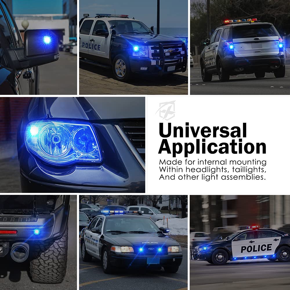 Xprite Blue Led Hideaway Strobe Police Lights Kit, 20 Flashing Patterns W/Control Panel For Headlights Taillights Hazard Warning