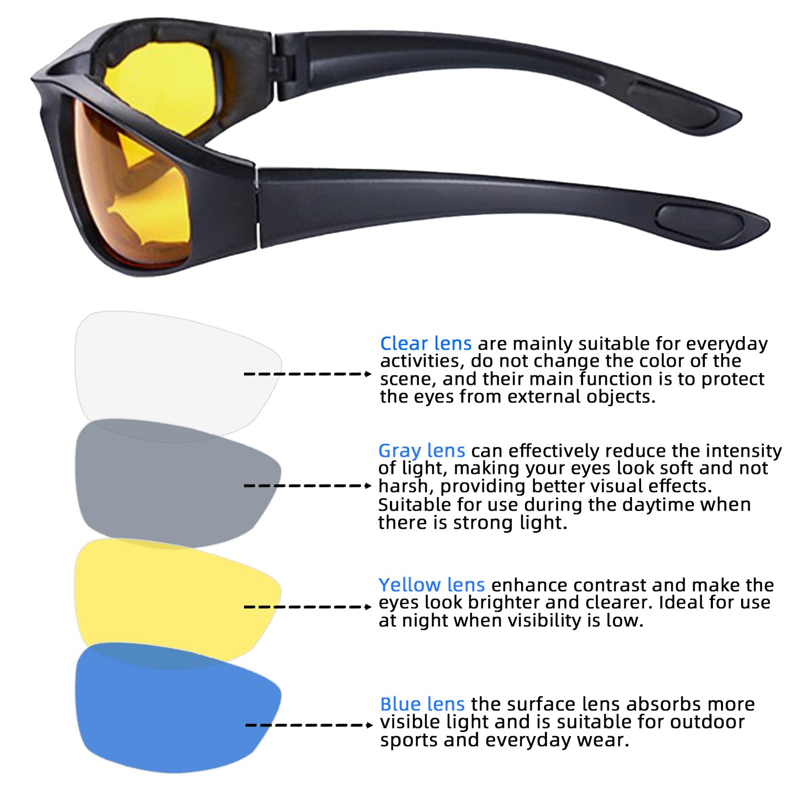 YISUGOOC 4 Pair Motorcycle Glasses Riding Glasses UV Protection Windproof And Dustproof Motorcycle Goggles Foam Cushion Eyeglass