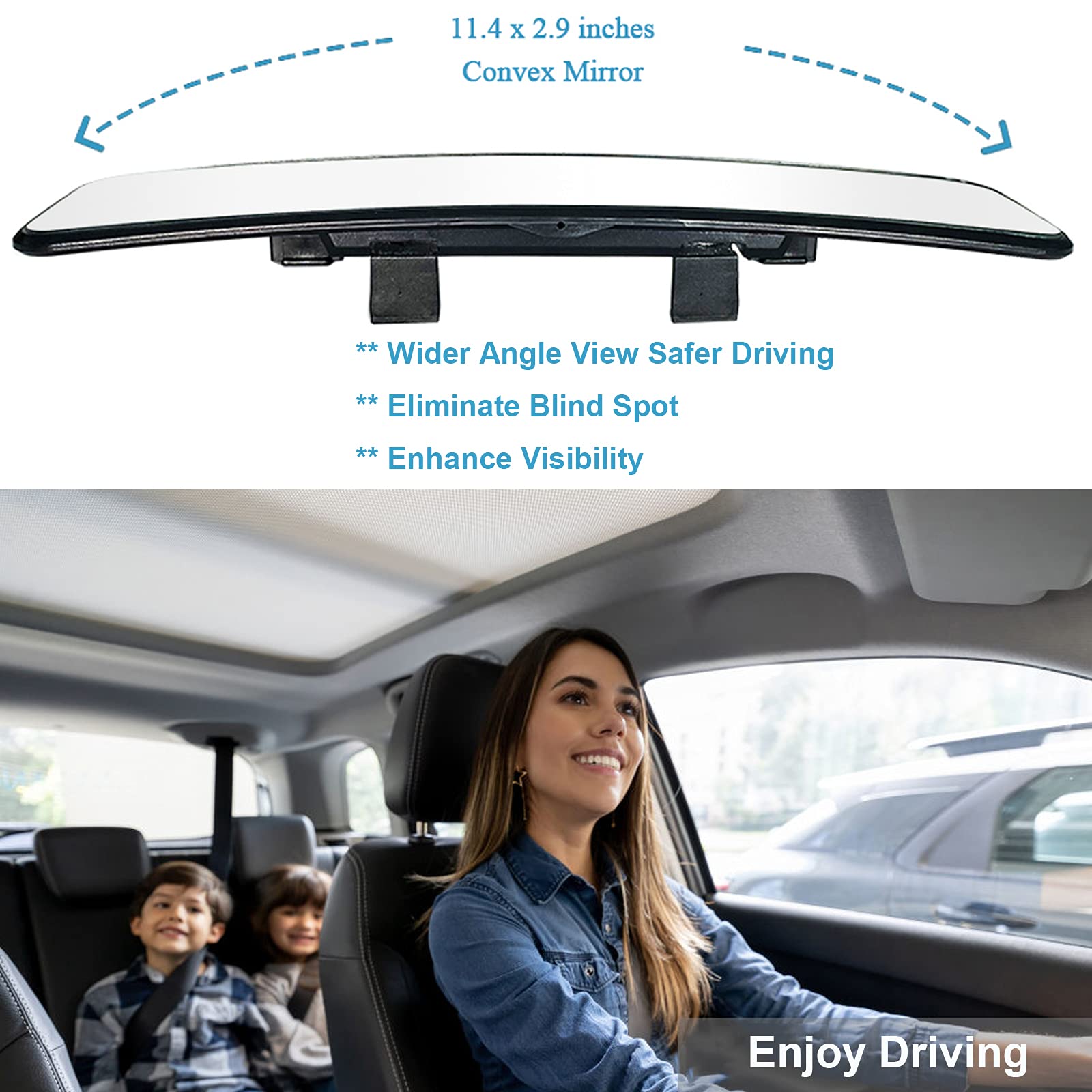 Kitbest Rear View Mirror, Universal Interior Clip On Panoramic Rearview Mirror to Reduce Blind Spot Effectively - Wide Angle - C