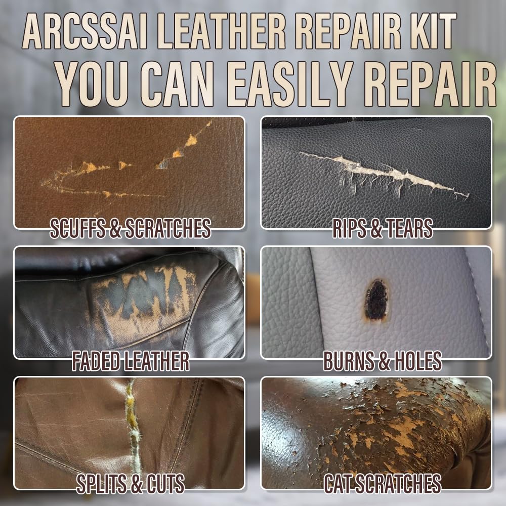 ARCSSAI Neutral Color Leather Repair Kit for Furniture, Car Seats, and More - PU Gel, Easy Instructions, Model ARCSSAL-098
