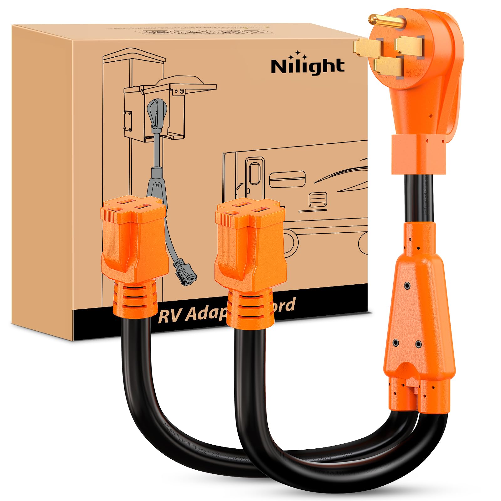 Nilight 50 Amp To 15 Amp Rv Y Splitter Adapter Cord 50A Male Plug To Two 15A Female 125V Household Outlet Nema 14-50P 5-15R Pure
