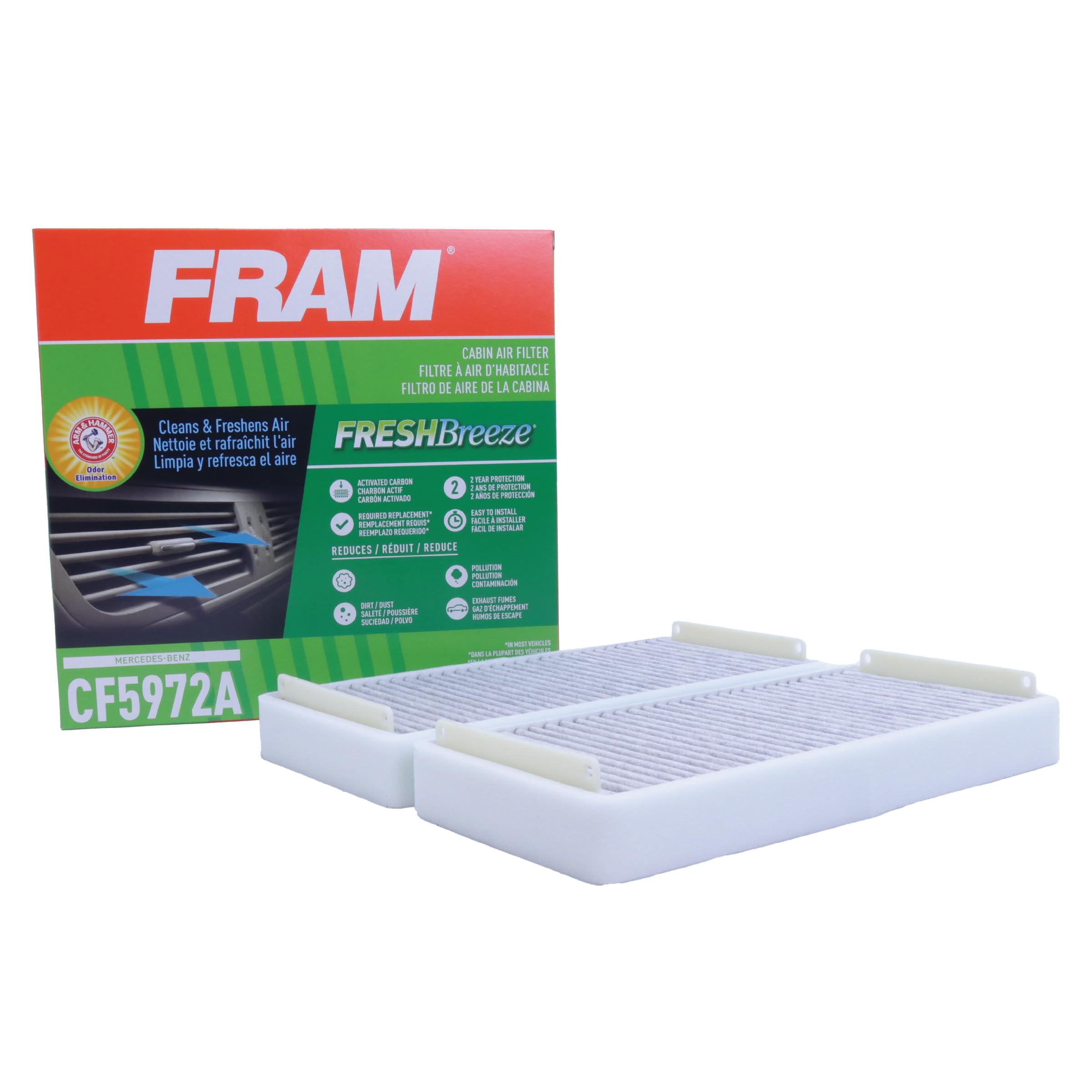 Fram Fresh Breeze Cabin Air Filter With Arm & Hammer Baking Soda, Cf5972A For Select Mercedes-Benz Vehicles , White