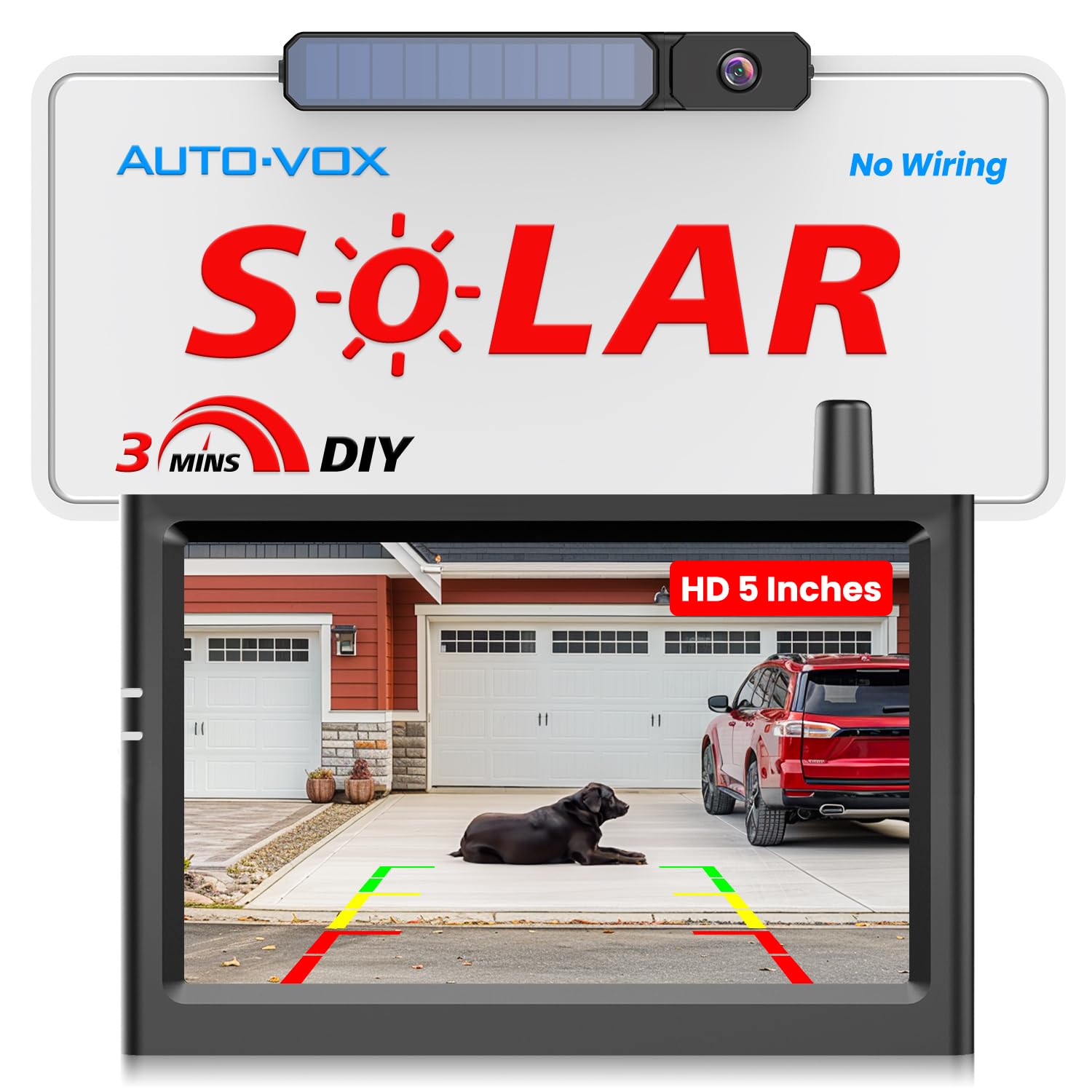 Auto-Vox Solar Wireless Backup Camera With 5'' Hd Monitor,3 Mins Diy Installation & Battery Powered Back Up Camera Systems, Ip69
