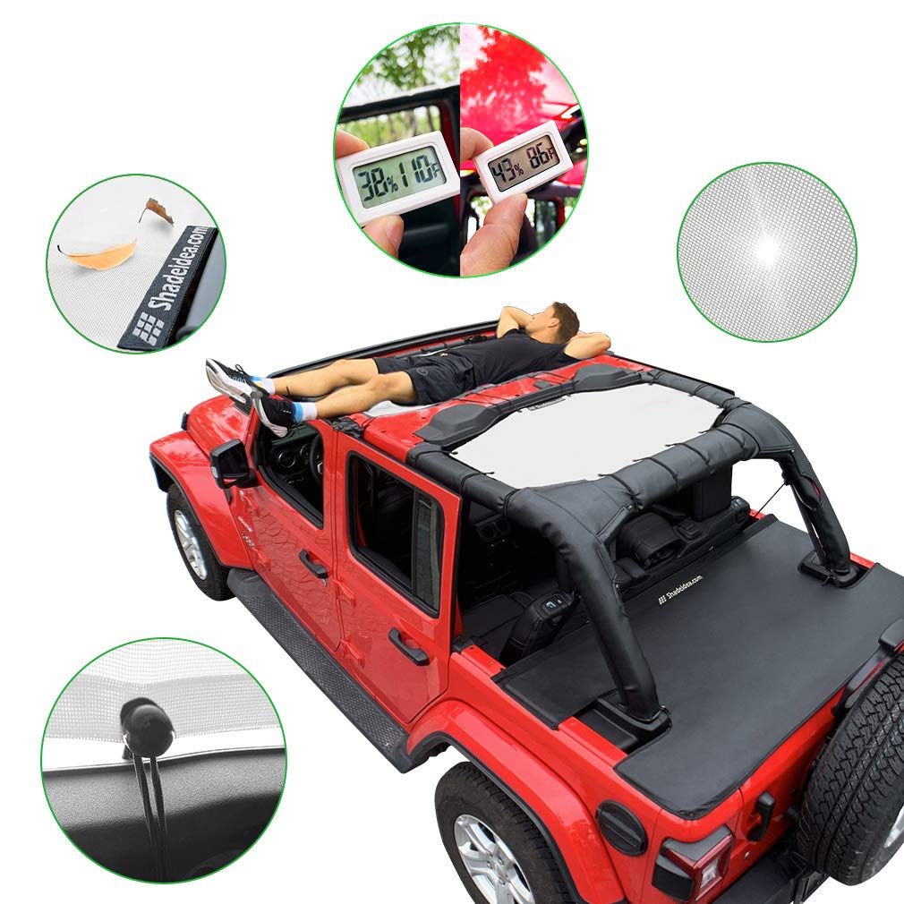 Shadeidea Sun Shade Top For Jeep Wrangler, Jl (2018-2023) 4 Door Top Sunshade, Front & Rear - White Jlu Mesh Screen Cover, Uv Bl