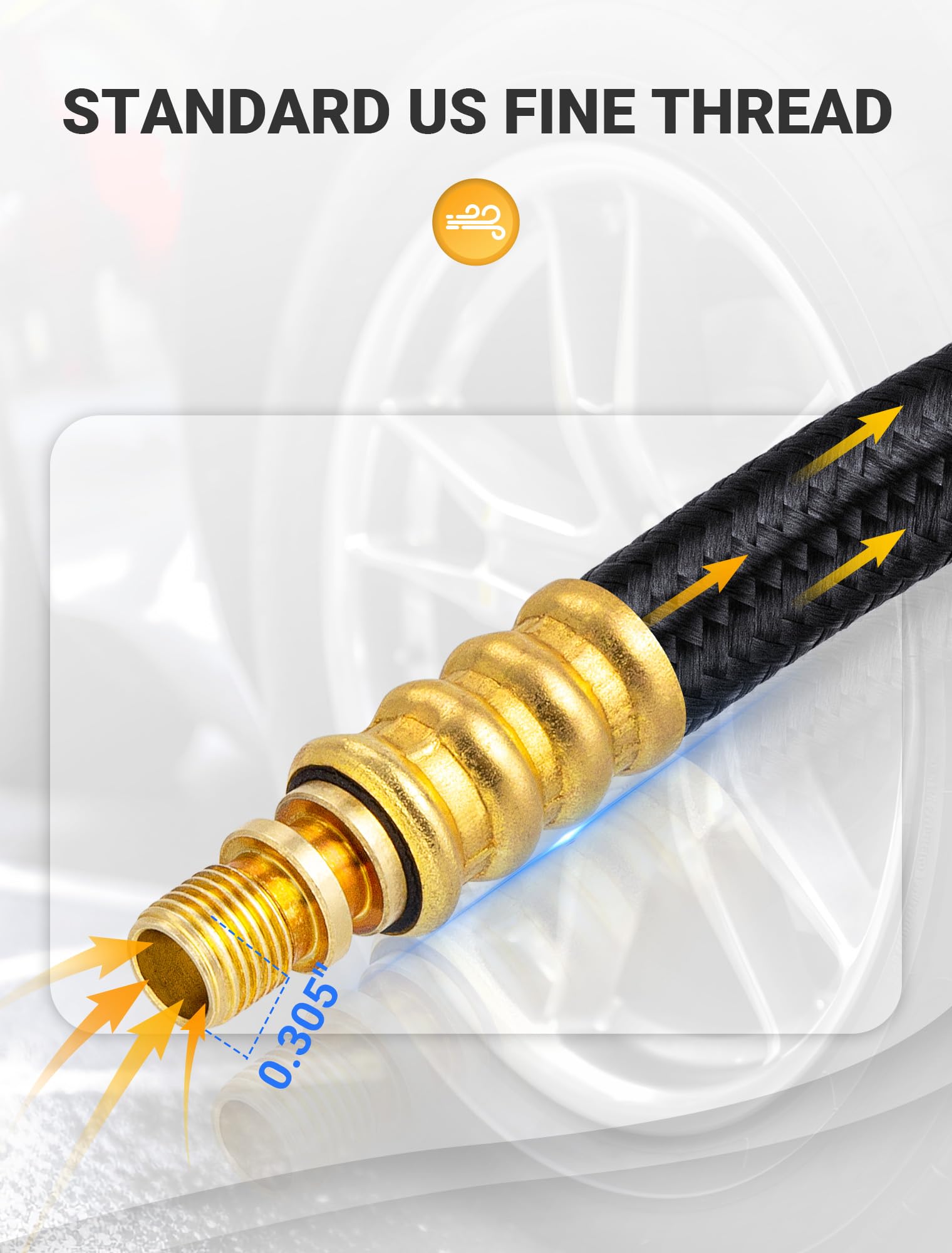 12'' Tire Inflator Extension Tube, Tire Pump Chuck Hose Adapter W/Presta Valve For Air Compressor Quick-Inflation, Clip On Air C