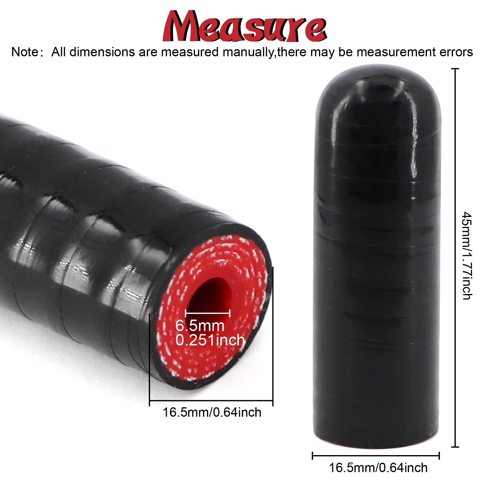 High Temperature 4-Ply Reinforced Silicone Hose Cap ID 1/4 Inch(6.5mm) Hose End Plug For Turbo Bypass Valve/Vacuum/Fix Leak/Thro