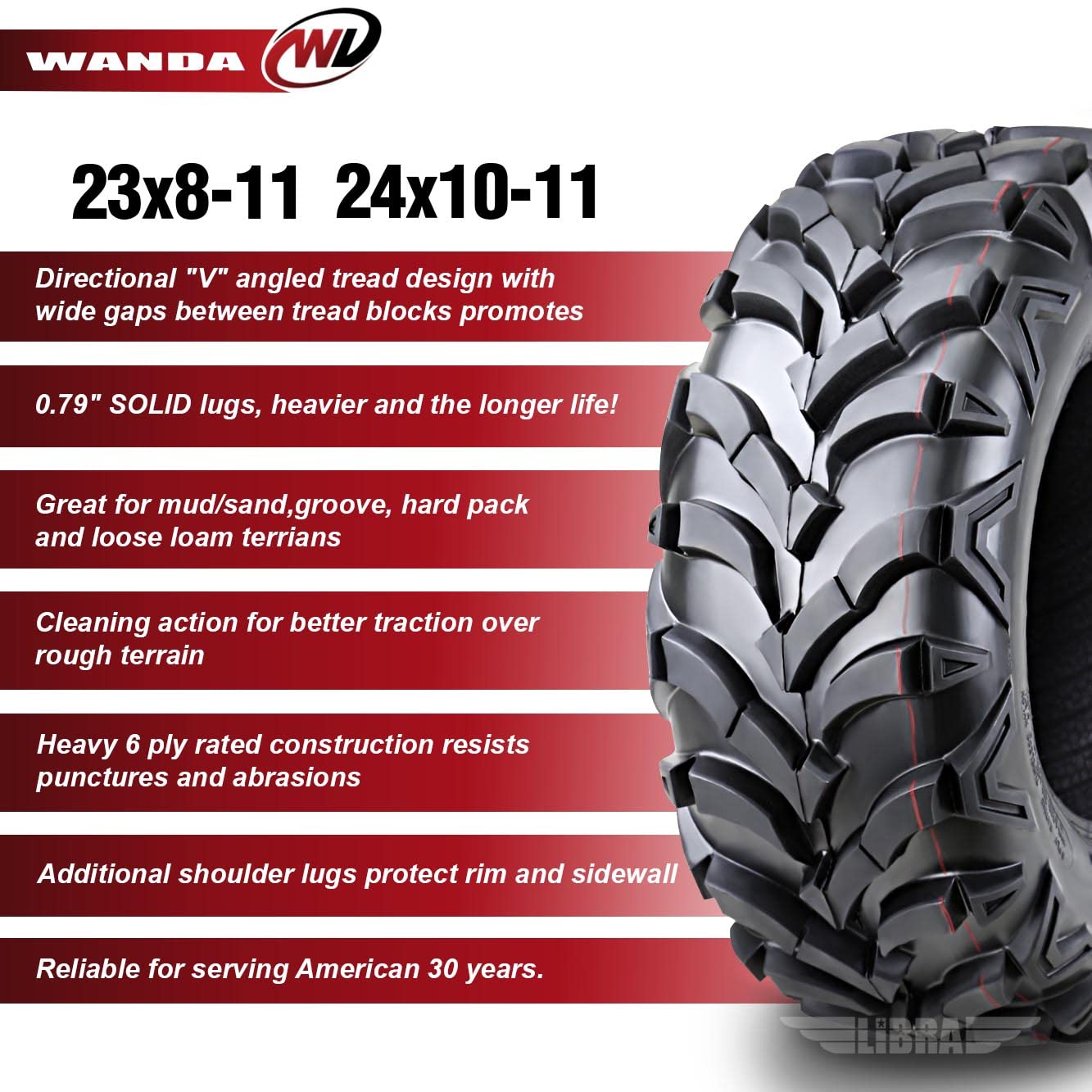 Wanda Set 4 At Master Atv/Utv Tires 23X8-11 Front & 24X10-11 Rear /6Pr P341