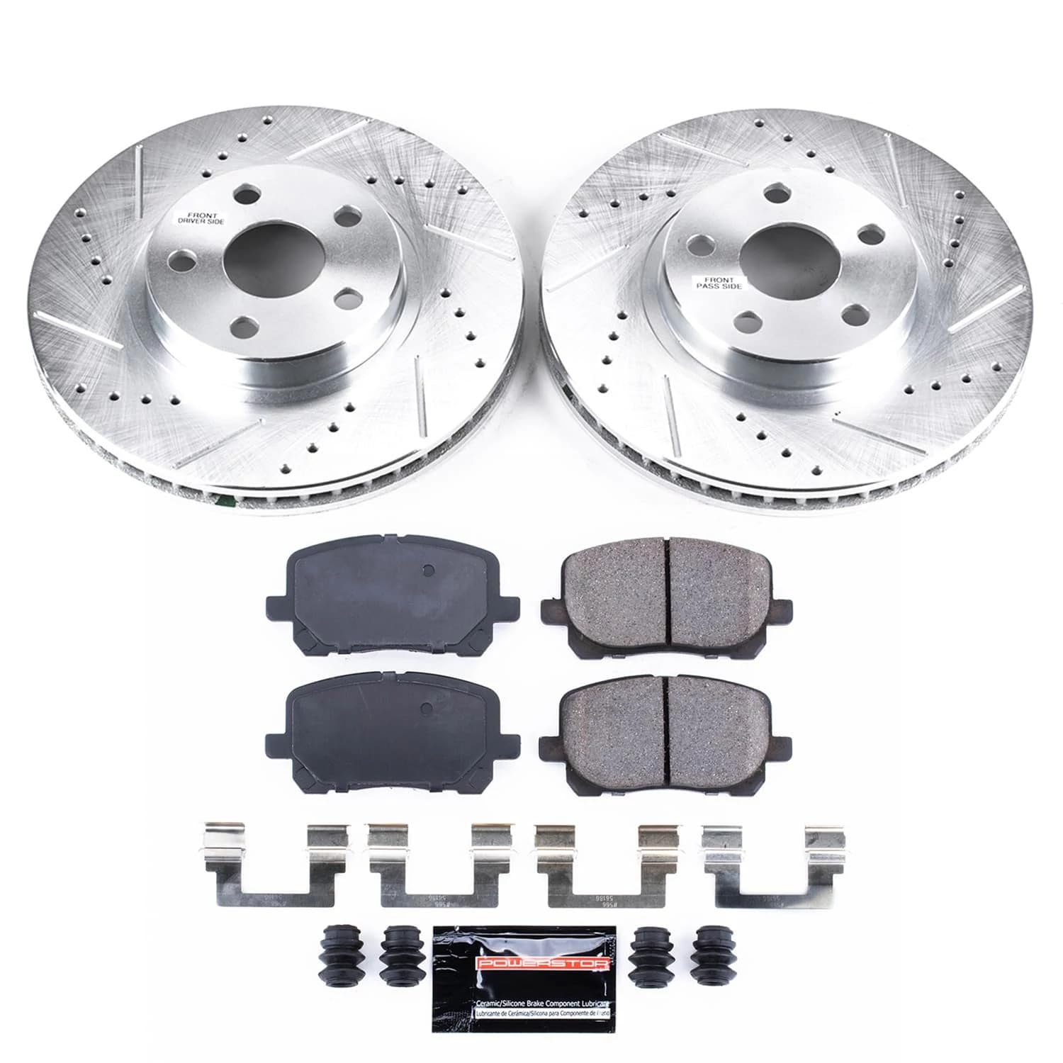 Power Stop K2316 Front Z23 Carbon-Fiber Ceramic Brake Pads And Drilled Slotted Rotors Brake Kit For 2003 2004 2005 2006 2007 200