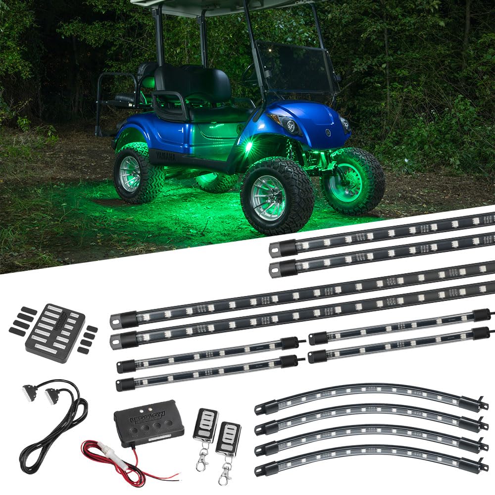 Ledglow 12Pc Million Color Led 4-Seater Golf Cart Underglow Accent Neon Lighting Kit With Wheel Well & Interior Lights For Ezgo Yamaha Club Car - Fits 12-Volt Battery - Water Resistant