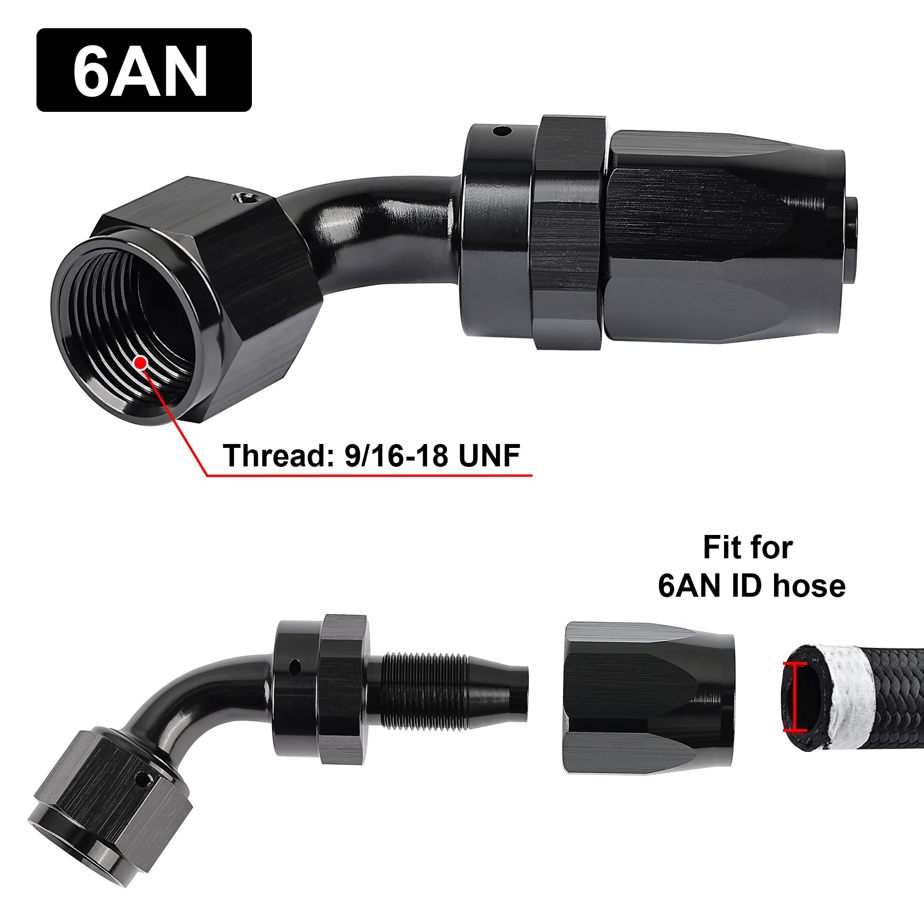 Evil Energy 6An Hose End Fitting 60 Degree Swivel For Cpe Braided Fuel Hose Black