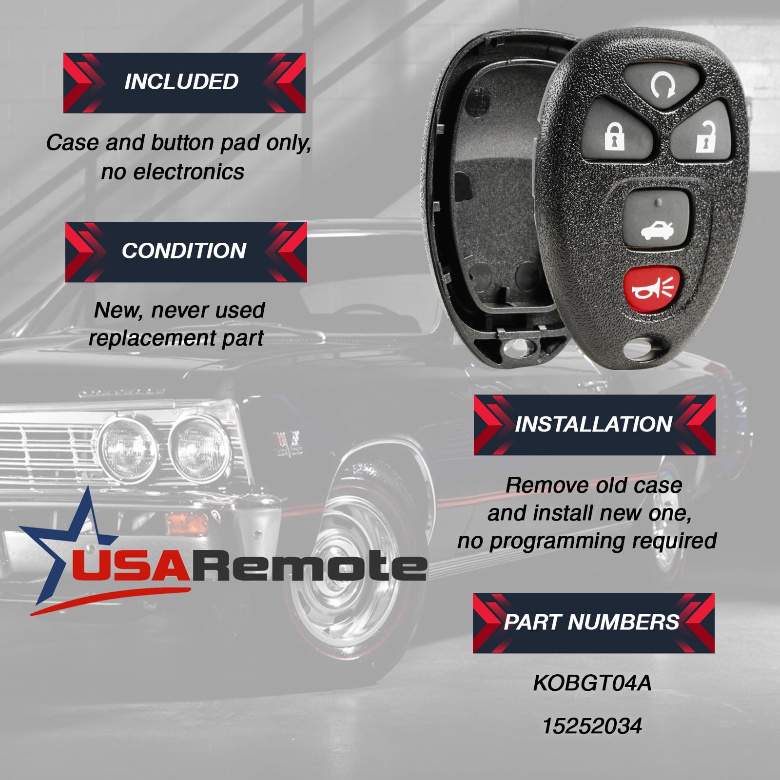 Fits Part # 22733524 Shell Case & Pad Key Fob Keyless Entry Remote (No Electronics)