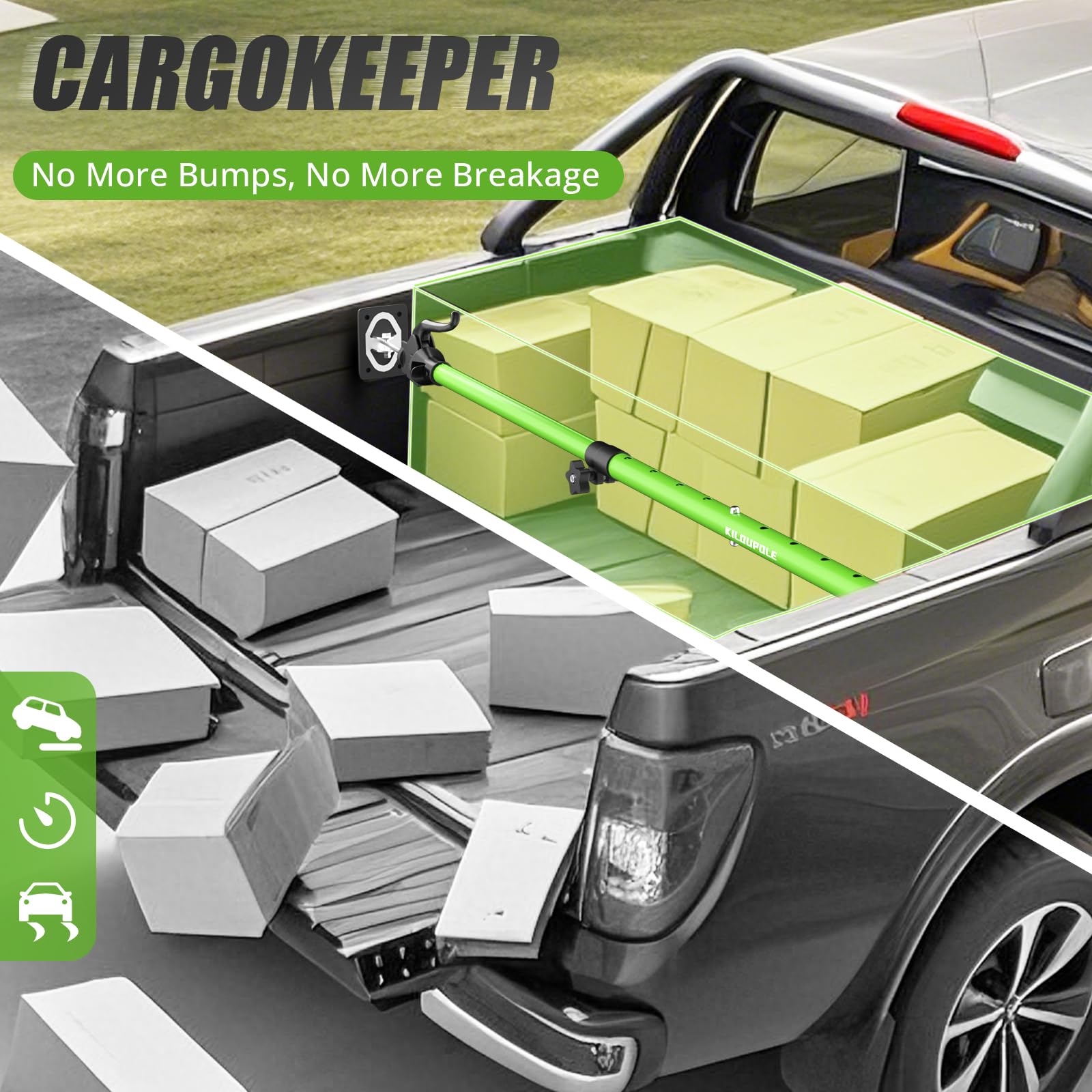 Kiloupole Adjustable Cargo Bar, 40'' To 70'' Non-Slip Truck Bed Divider, Cargo Bar For Pickup Truck Bed Cargo Bars For Suvs, Tra