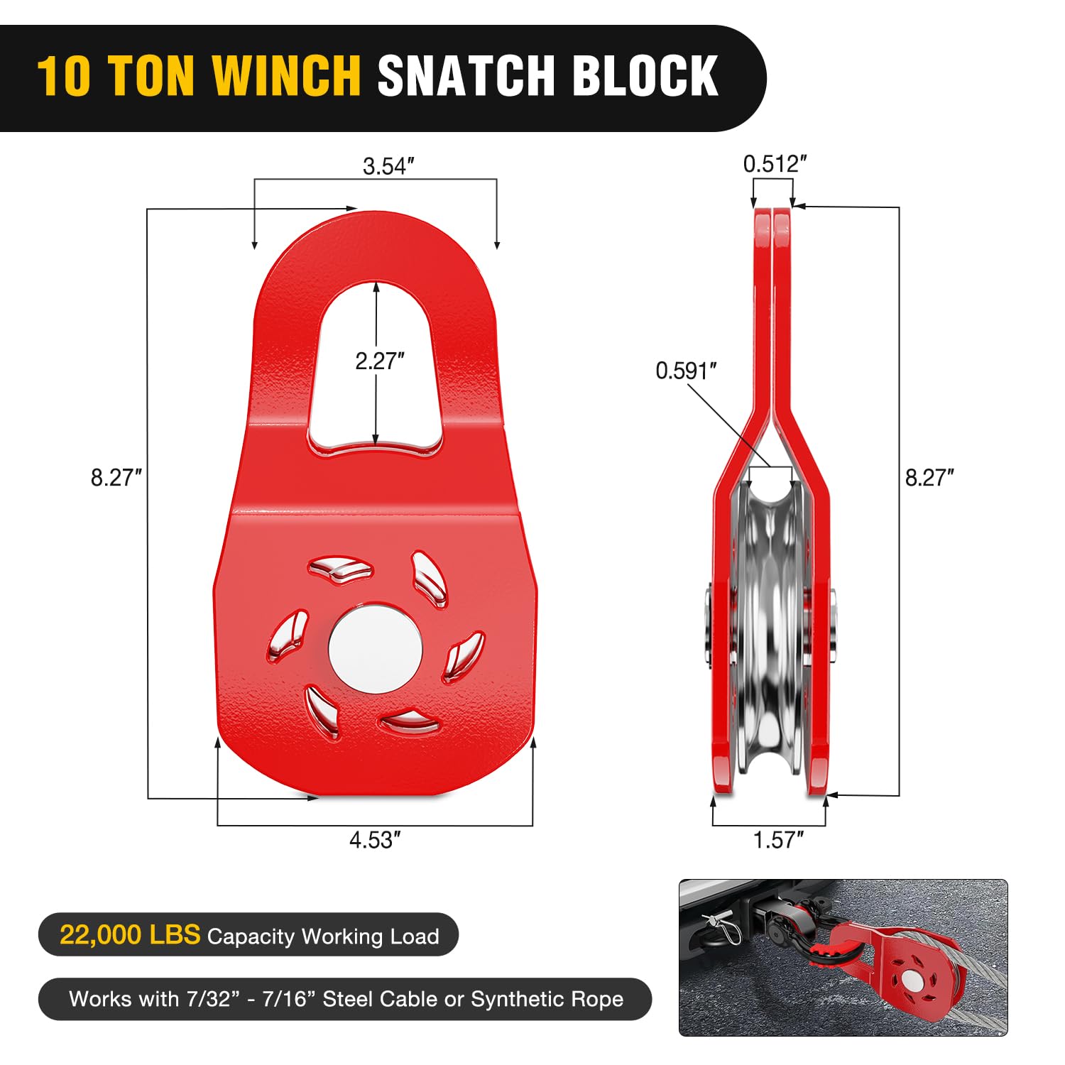 Nilight Offroad Recovery Kit 3'' X 8' Tow Strap With Winch Snatch Block Pulley And 2Pcs 3/4'' Anti-Theft D-Ring Shackles Storage
