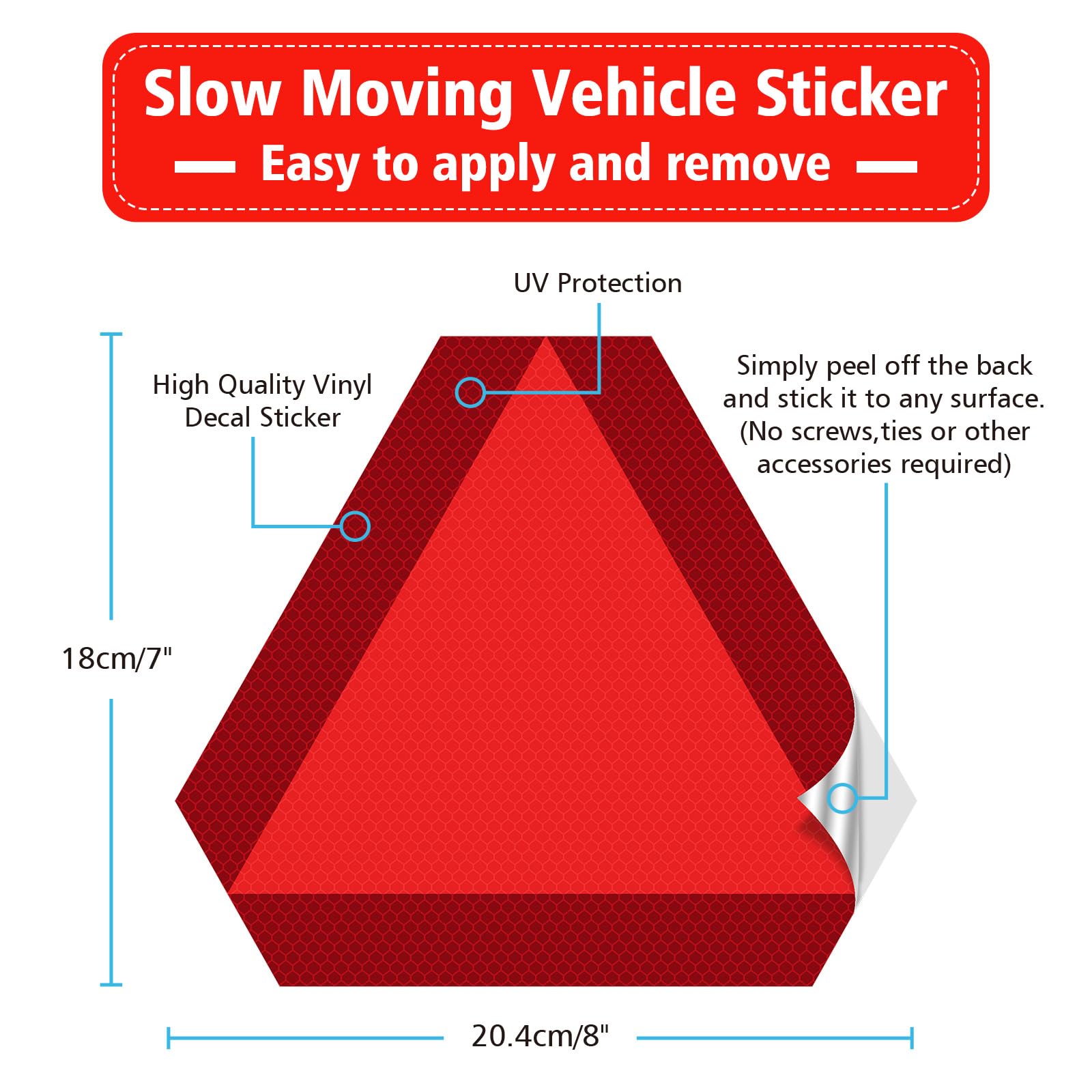 3 Pack Slow Moving Vehicle Triangle Sticker,8 X 7 Inch Diamond Grade Reflective Slow Moving Vehicle Sign For Golf Cart Tractor U