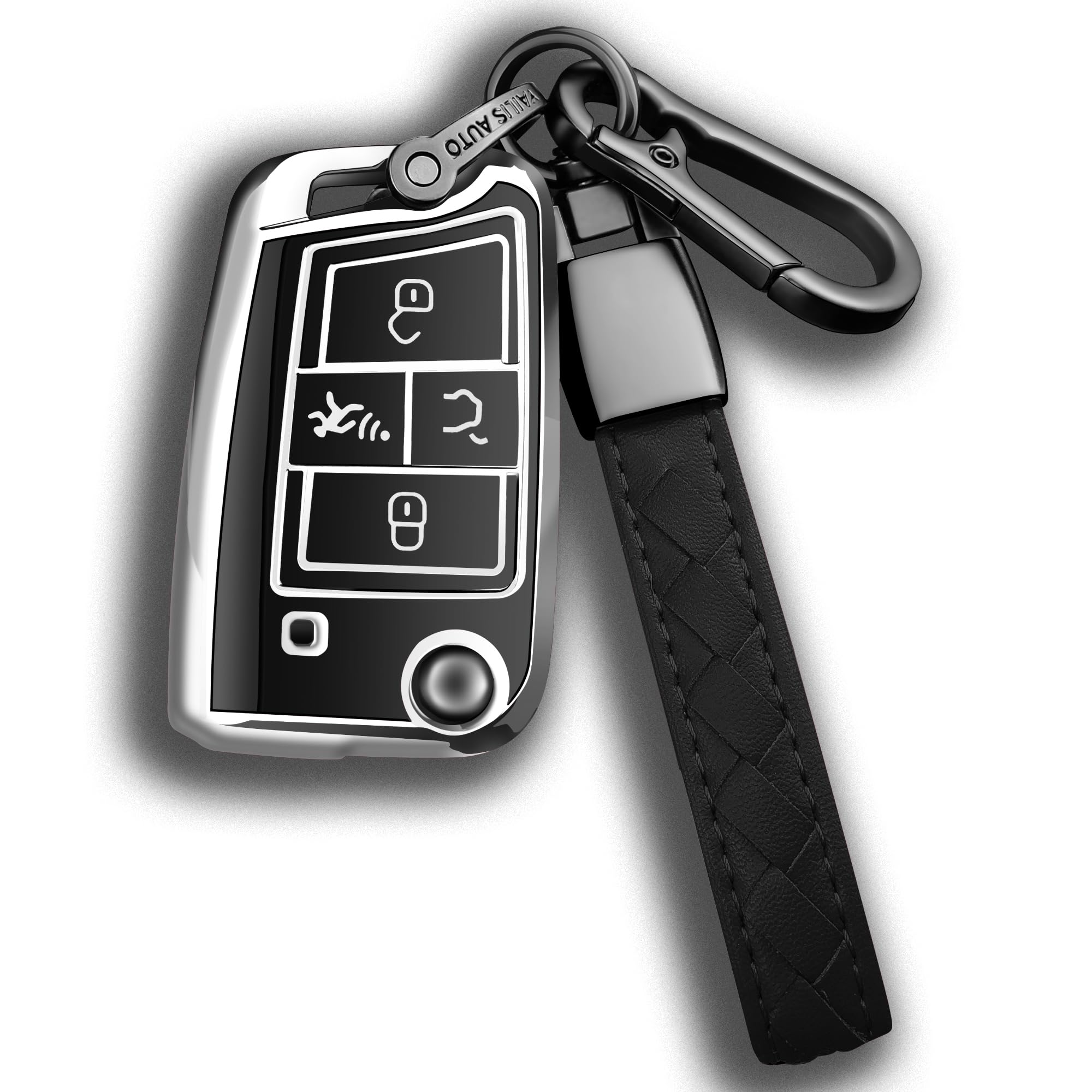 Sindeda For Volkswagen Key Fob Cover With Keychain Soft Full Protection Key Shell Key Case Compatible With Vw Tiguan Golf Jetta Polo Atlas Skoda (Silver)