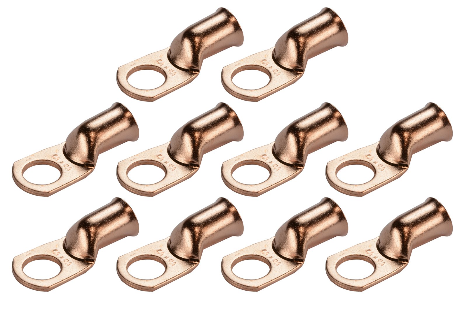 Temco 10 Pack Bare Copper Welding Battery Cable Ends, Lugs Terminal 1/0 Awg 1/2'' Hole (6 Awg To 1/0 Awg Options Available)
