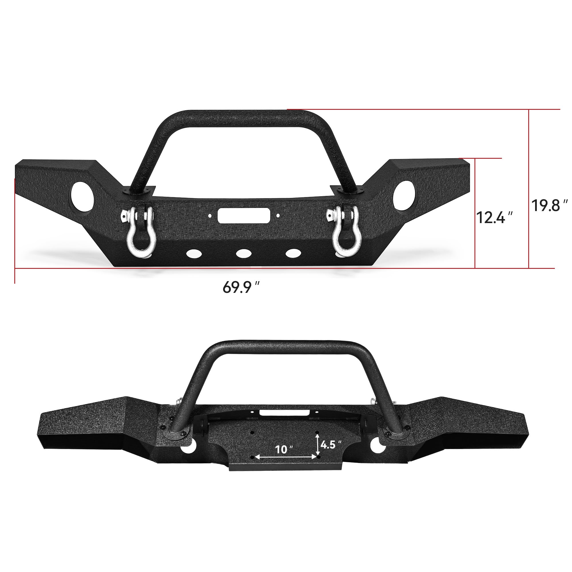 Ledkingdomus Front& Rear Bumper Compatible With 07-18 Jeep Wrangler Jk And Jk Unlimited W/Fog Lights Hole, Winch Plate, Rear Bum