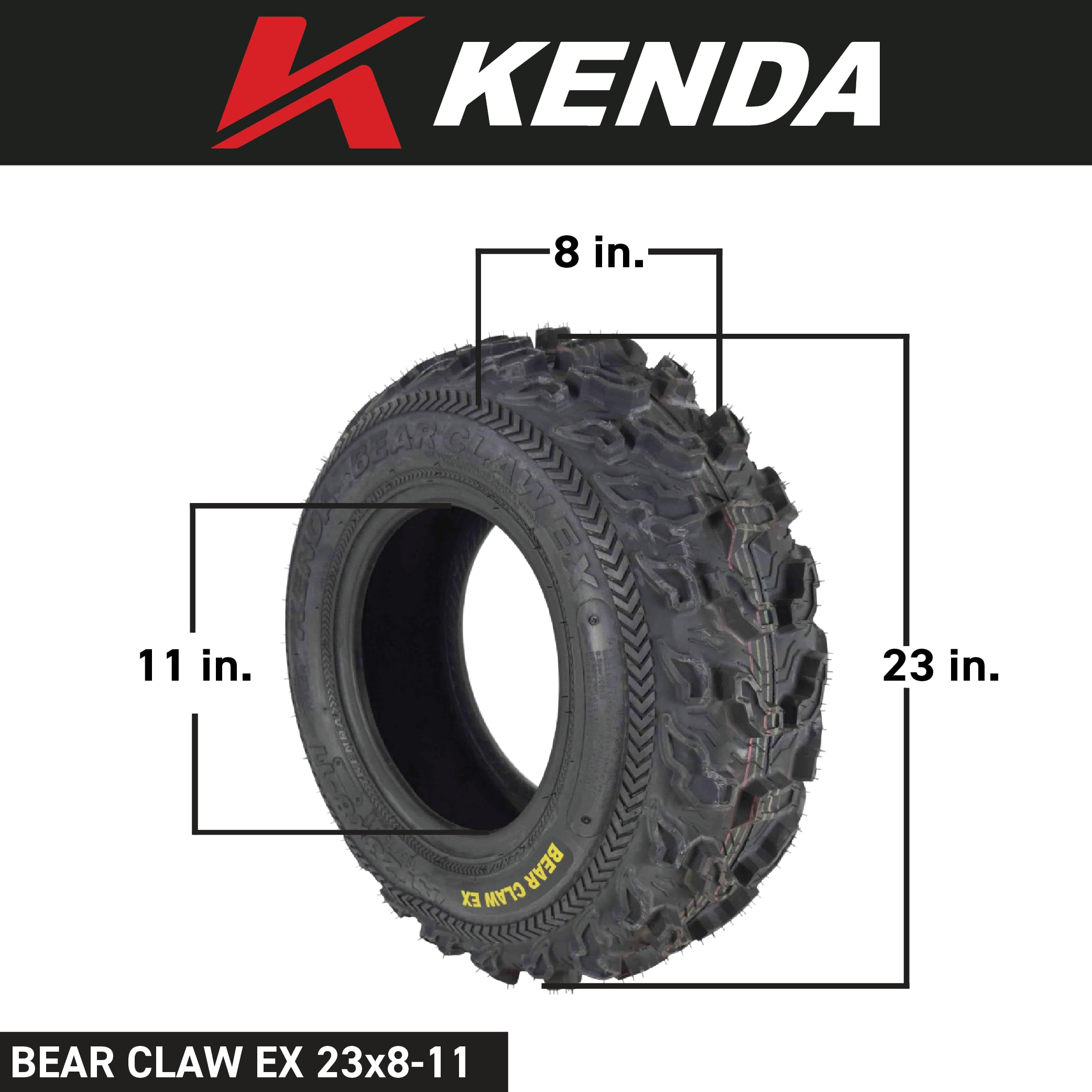 Kenda Bearclaw Ex K573-23X8-11 Front Tires For All Terrain (Atv), Utv, And Side By Side (Sxs) Vehicles - 6-Ply - Bear Claw Ex 23