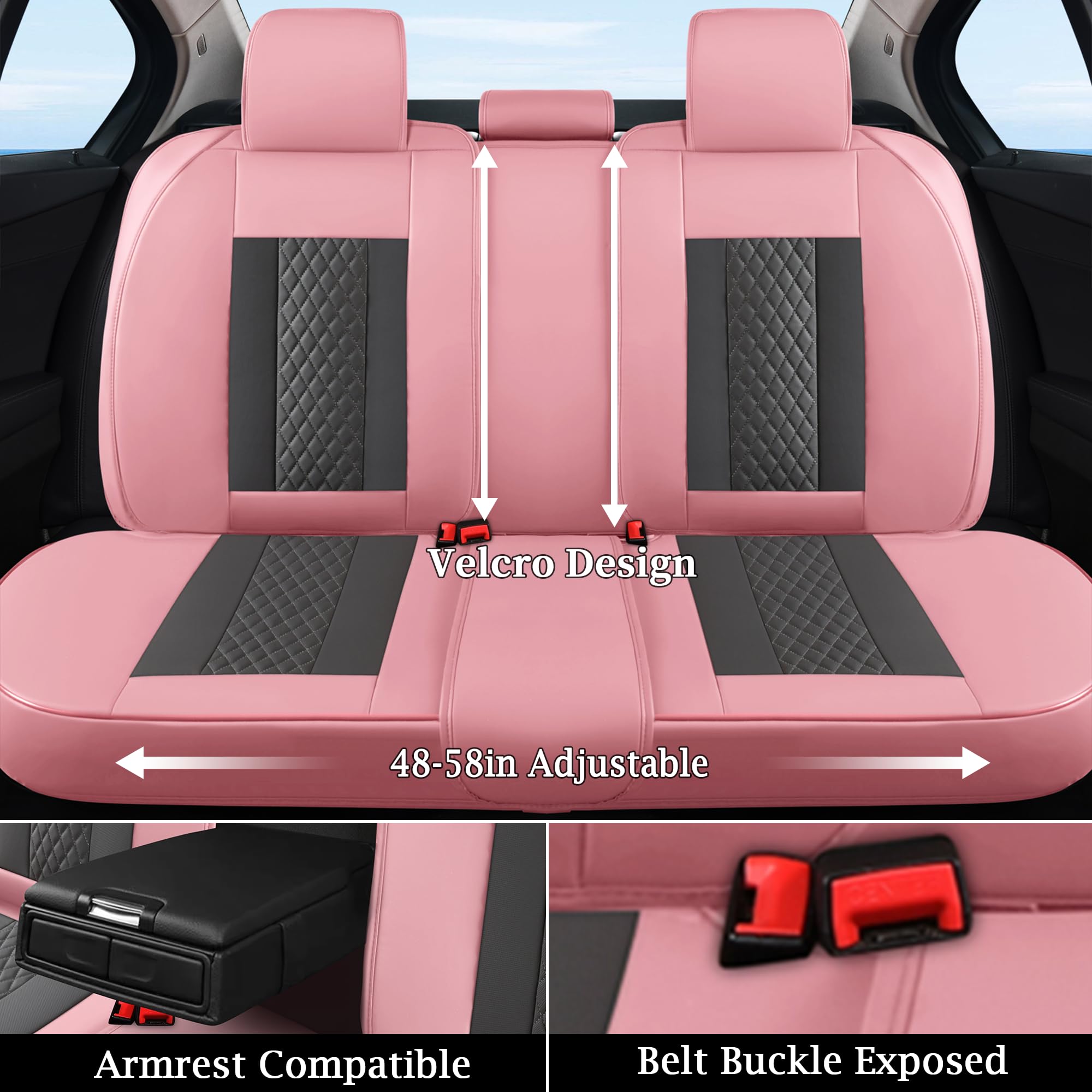 Doogo Leather Seat Covers Full Set, Car Seat Covers 5 Seats, Automotive Seat Covers, Waterproof Pink Leather Seat Cushions Prote