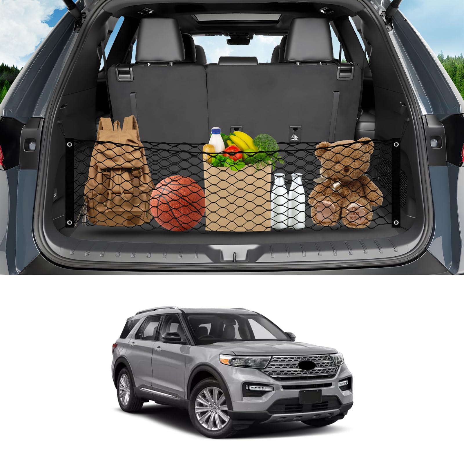Karltys Envelope Style Cargo Net For 2020-2025 Ford Explorer, Heavy Duty Rear Trunk Mesh Cargo Net For Explorer Accessories, Ela
