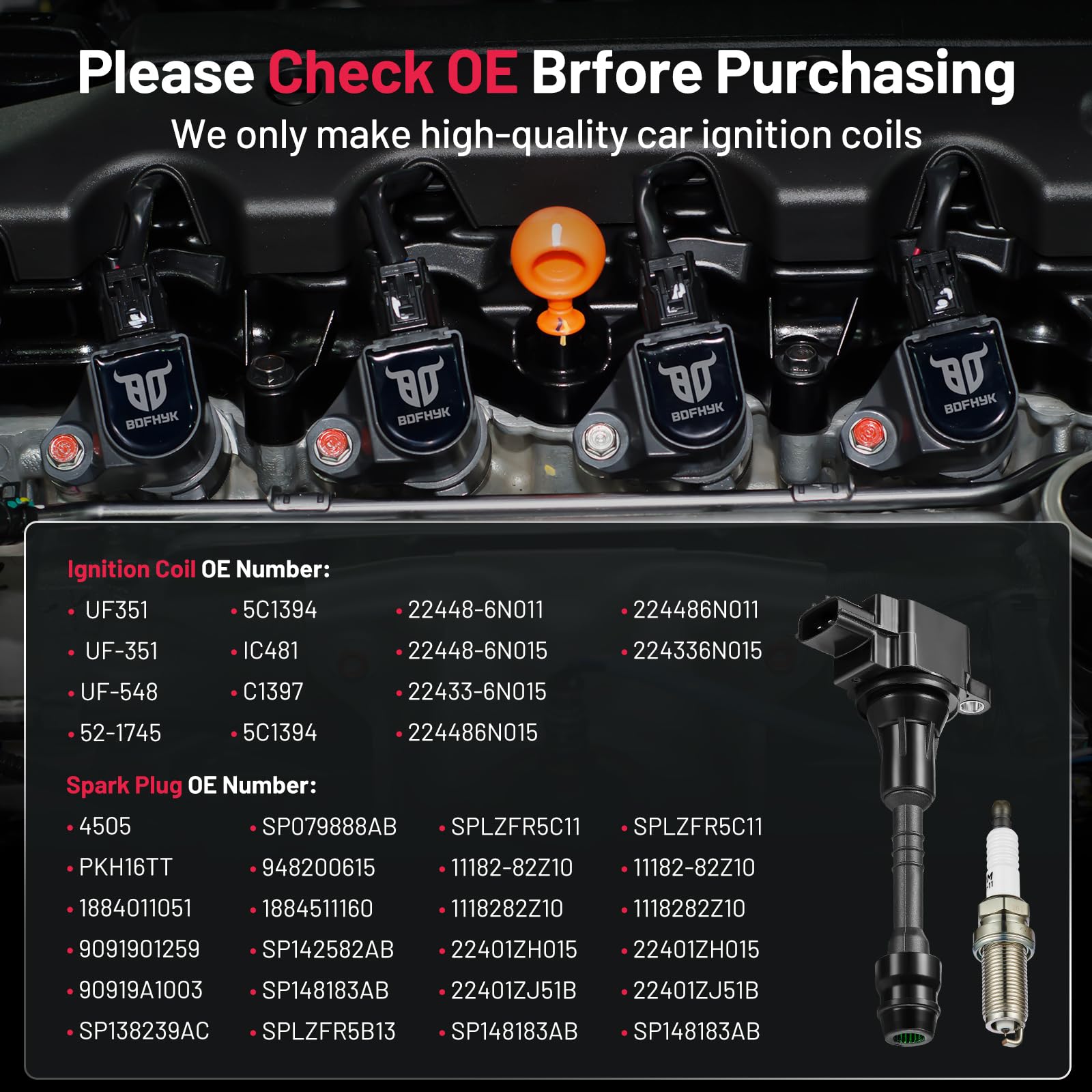 Bdfhyk Ignition Coil Pack Uf351 And Iridium Spark Plugs 4505 Compatible With 2002 2003 2004 2005 2006 Sentra 1.8L L4 22448-6N015