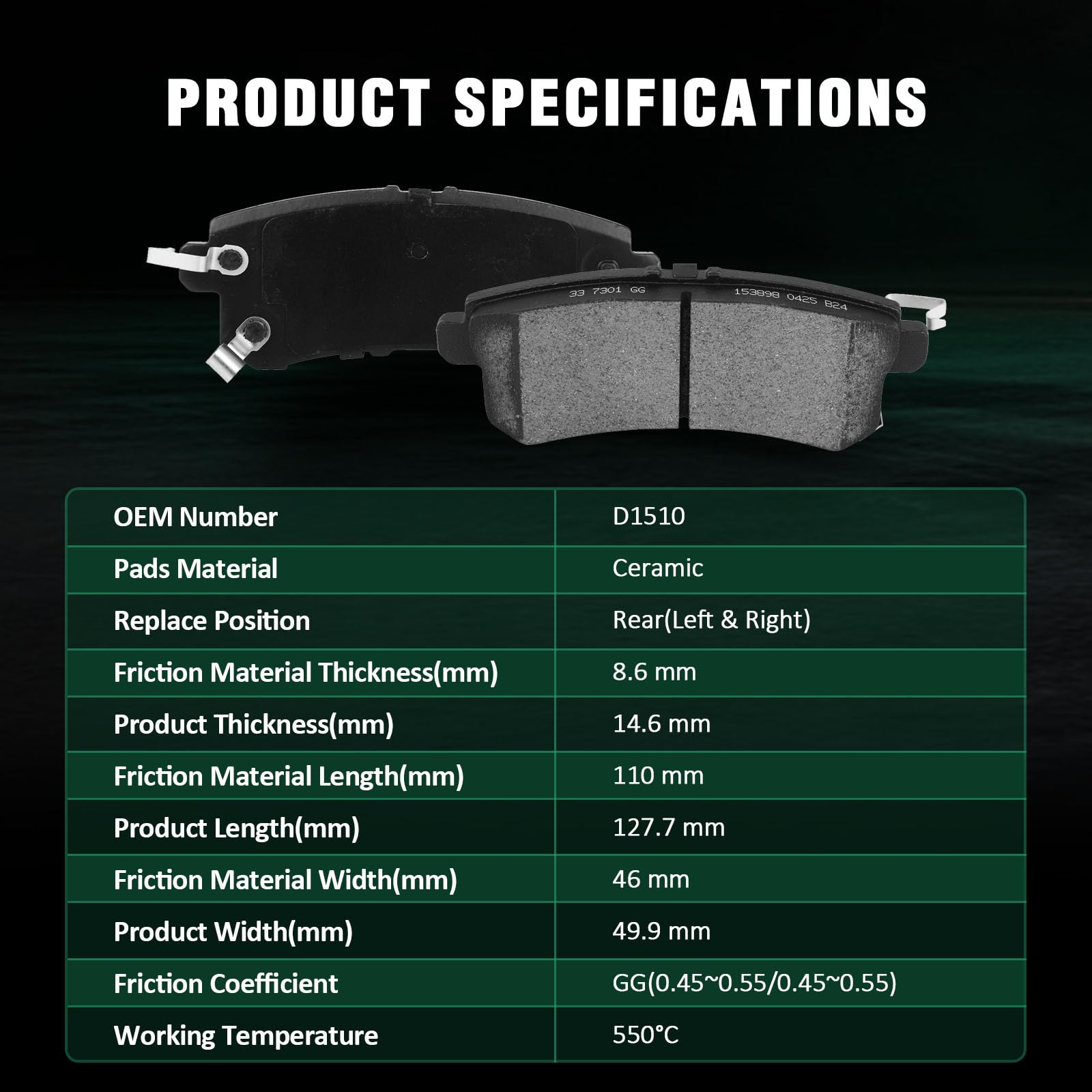 Automuto 8Pcs Front & Rear Ceramic Disc Brake Pads Set D1509 D1510 For Infiniti Qx56 2011-2013,For Infiniti Qx80 2014-2022,For N