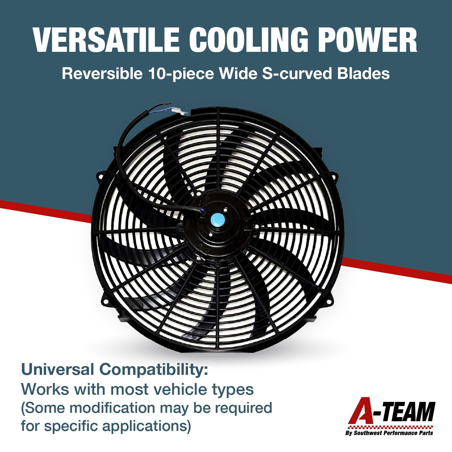A-Team Performance - 16'' Electric Radiator Cooling Fan with Wide S-Curved 10 Blades - Thermostat Kit 3000 CFM Reversible Push o