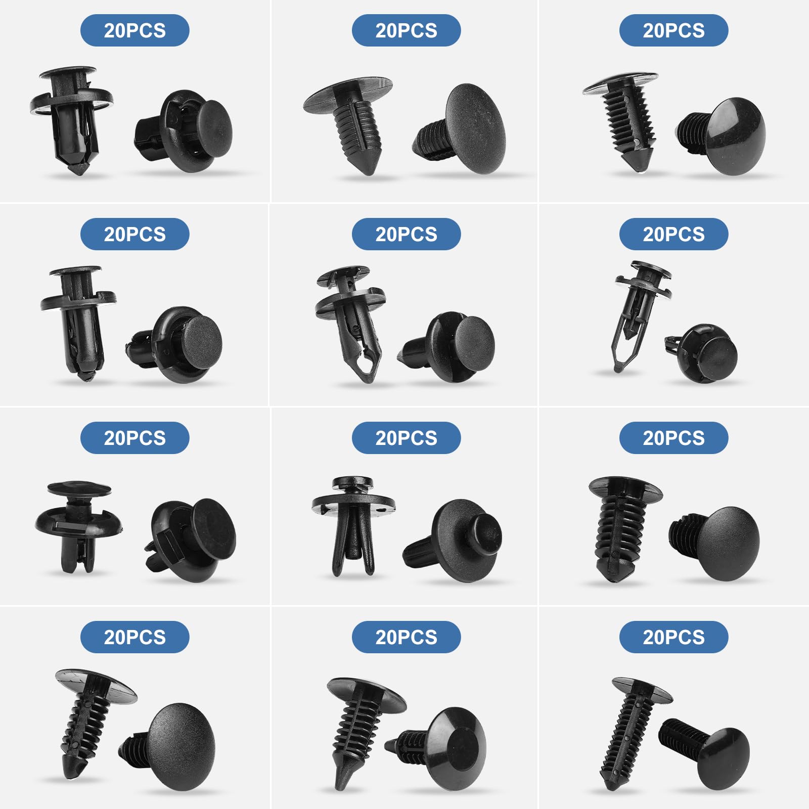 CAREWAL 240 Pcs Bumper Clips Car Clips Plastic Rivets of 16 Most Popular Sizes and 5 Fastener Removers Fasteners Push Retainer K