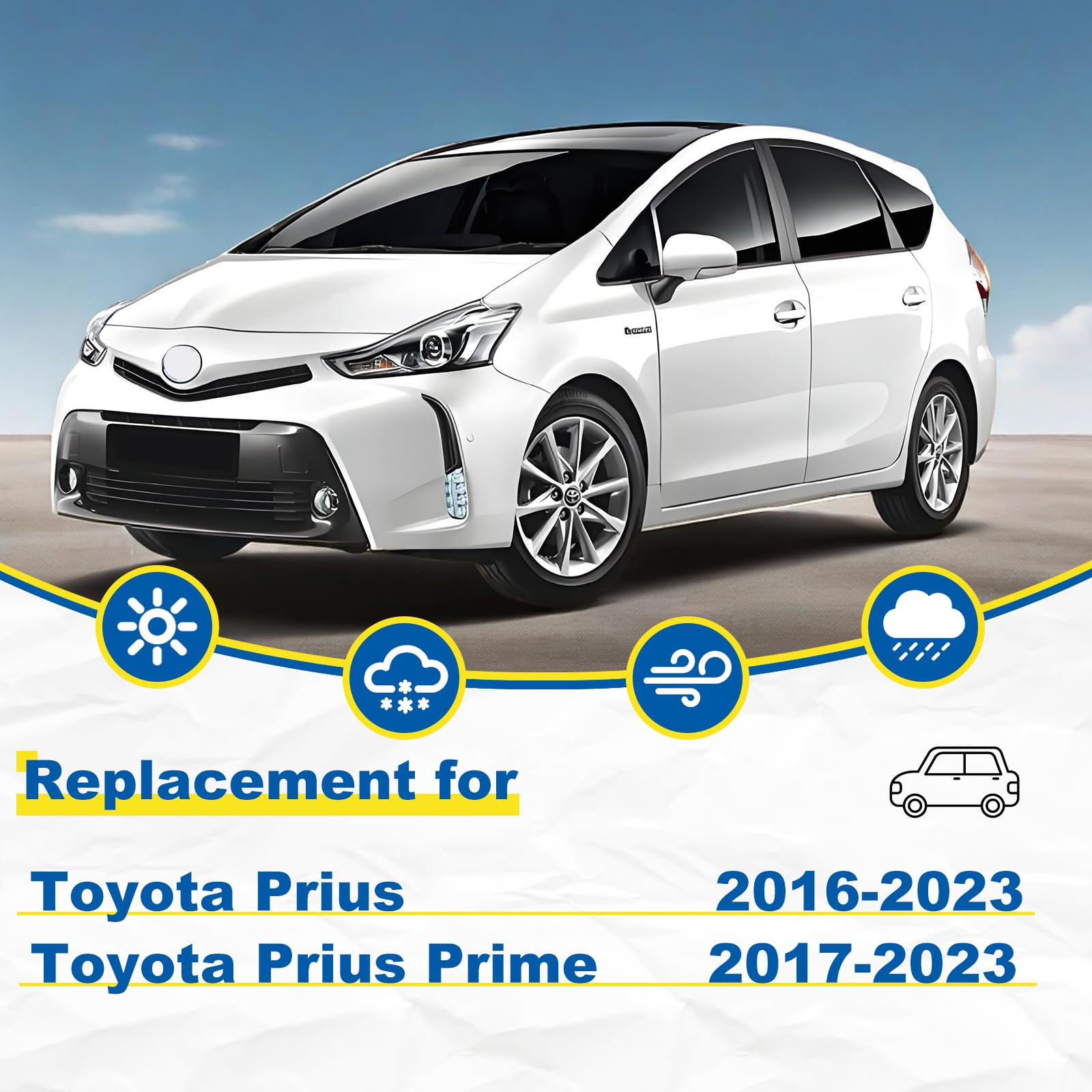 Hrsno 28''+16'' Windshield Wipers With 16'' Rear Wiper Blade Sets Automotive Replacement For Toyota Prius 2016-2023,Easy For Ins