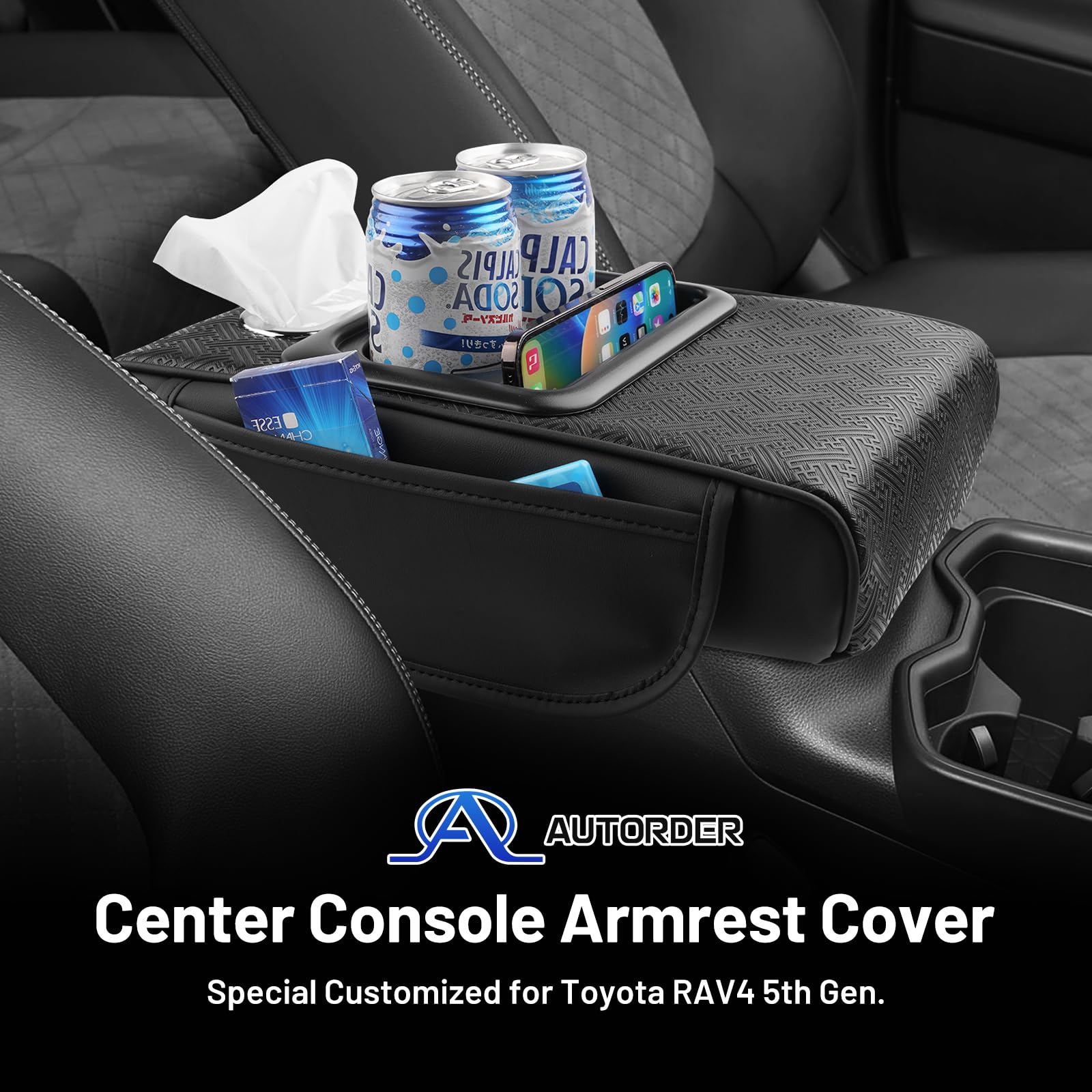 Autorder Center Console Cover For Toyota Rav4 2019-2025 Accessories Armrest Cushion With Multi-Purpose Storage Slot Leather Midd