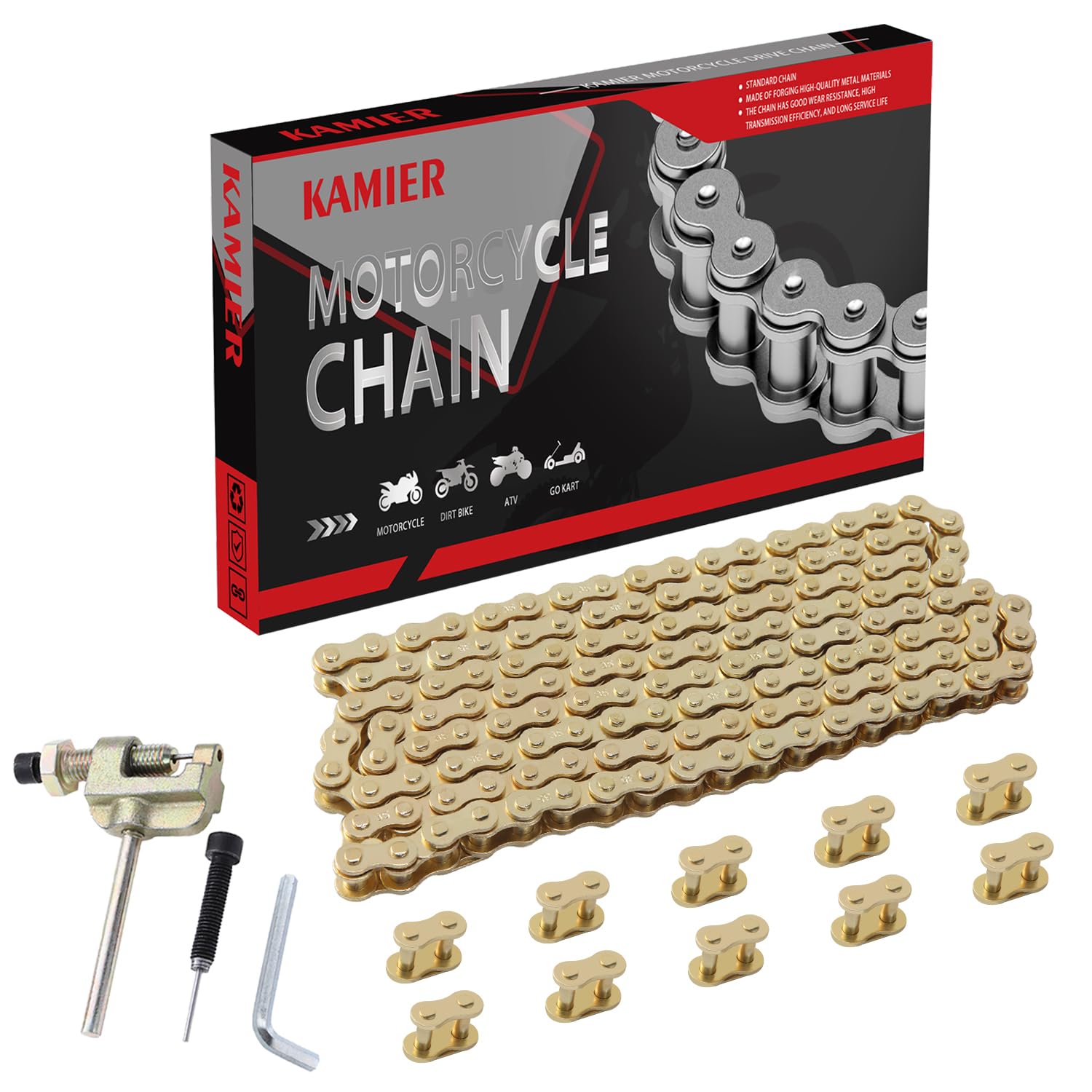 KAMIER #35 Drive Chain 140 Links Gold with Chain Breaker Tool for 79cc 97cc 100cc 2.8hp Coleman CT100U CC100X RB100 Mega Monster