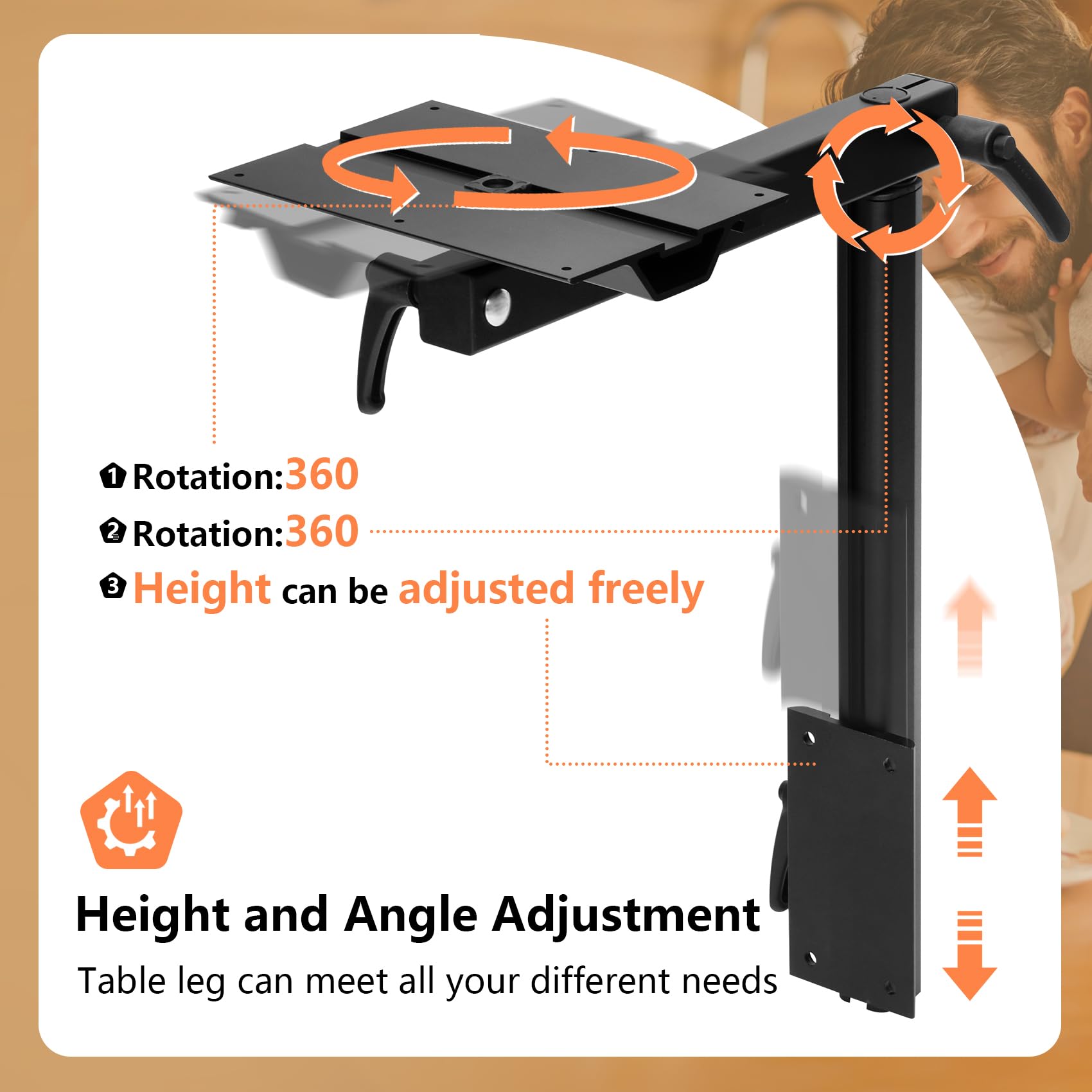 Virego Aluminum Alloy Removable Table Leg RV, 360 Degree Rotation Laptop Table Leg, Height Adjustable Table Leg Bracket for RV C
