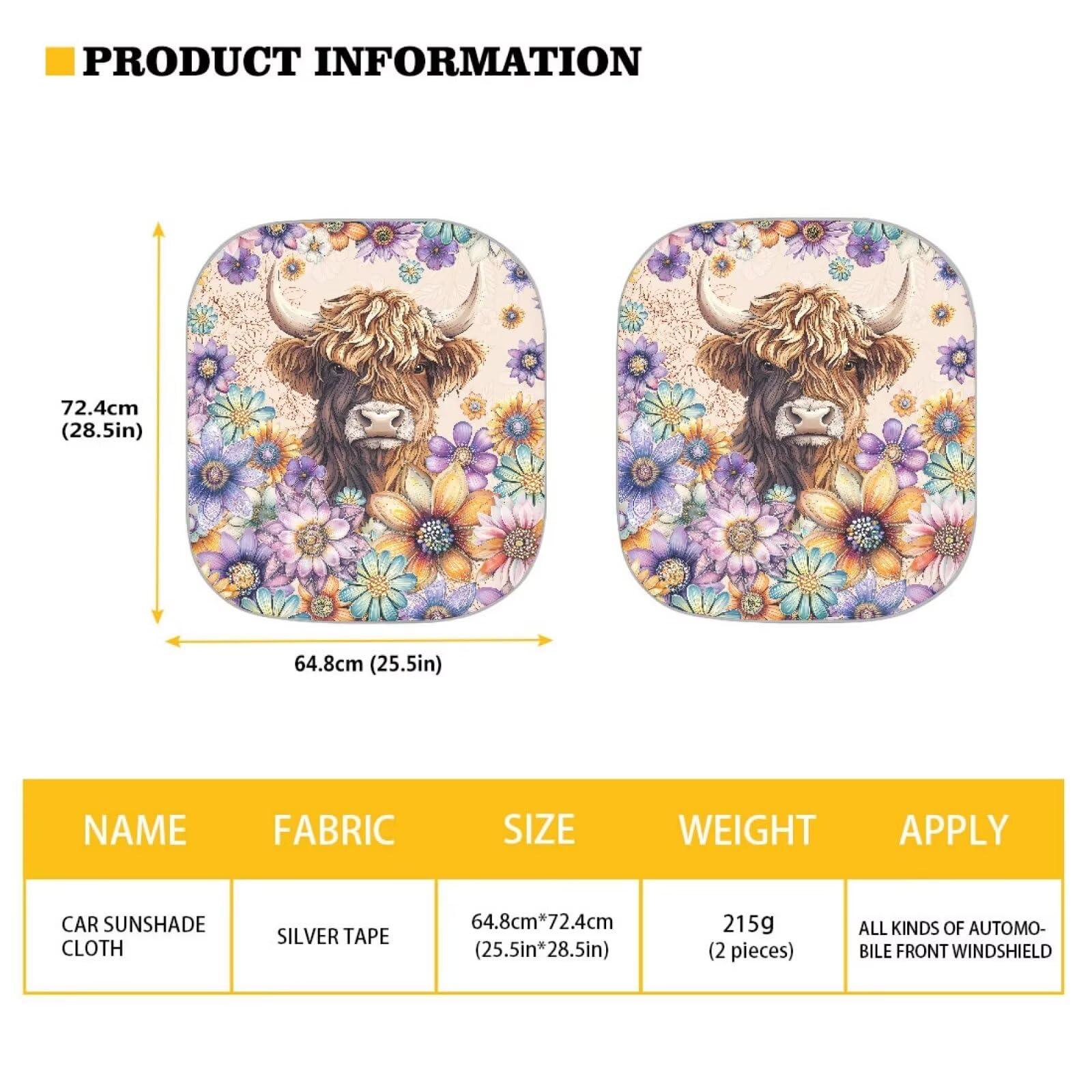 Huisefor Highland Cow Automotive Windshield Sunshades Set Of 2 Flower Sun Shade For Car Windshield Easy To Install Windshield Co