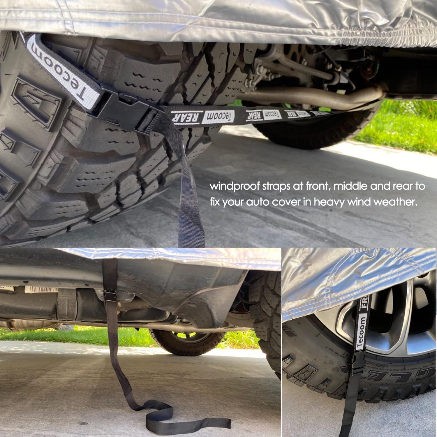 Tecoom Hard Shell Truck Car Cover Waterproof Uv-Proof Windproof Zipper Design With Straps Buckle Fit For Ford F150 Ram 1500 Chev