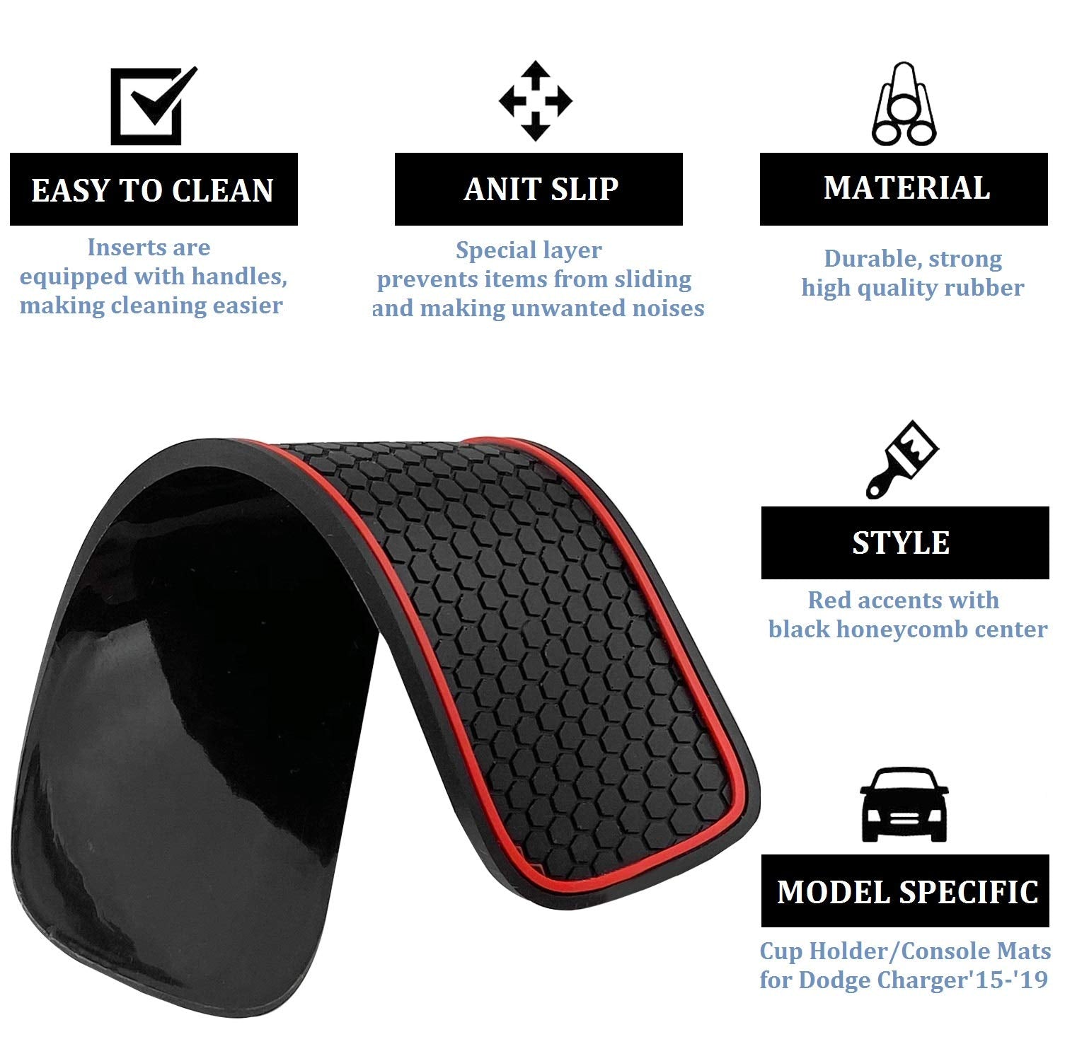 5pcs Cup Holder Liner Compatible for Dodge Durango 2014-2020 Custom Fit Cup Holder Insert & Center Console Mats Non Slip Storage Bin Trim Mat