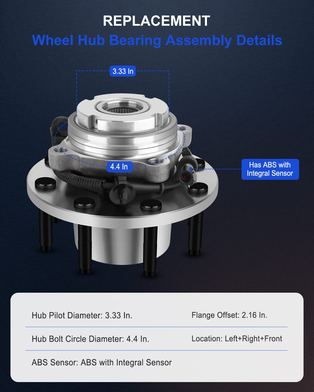 ECCPP Front 515020 Wheel Hub Bearing Assembly for 1994-2004 for Ford F250 Excursion 8 Lugs W/ABS