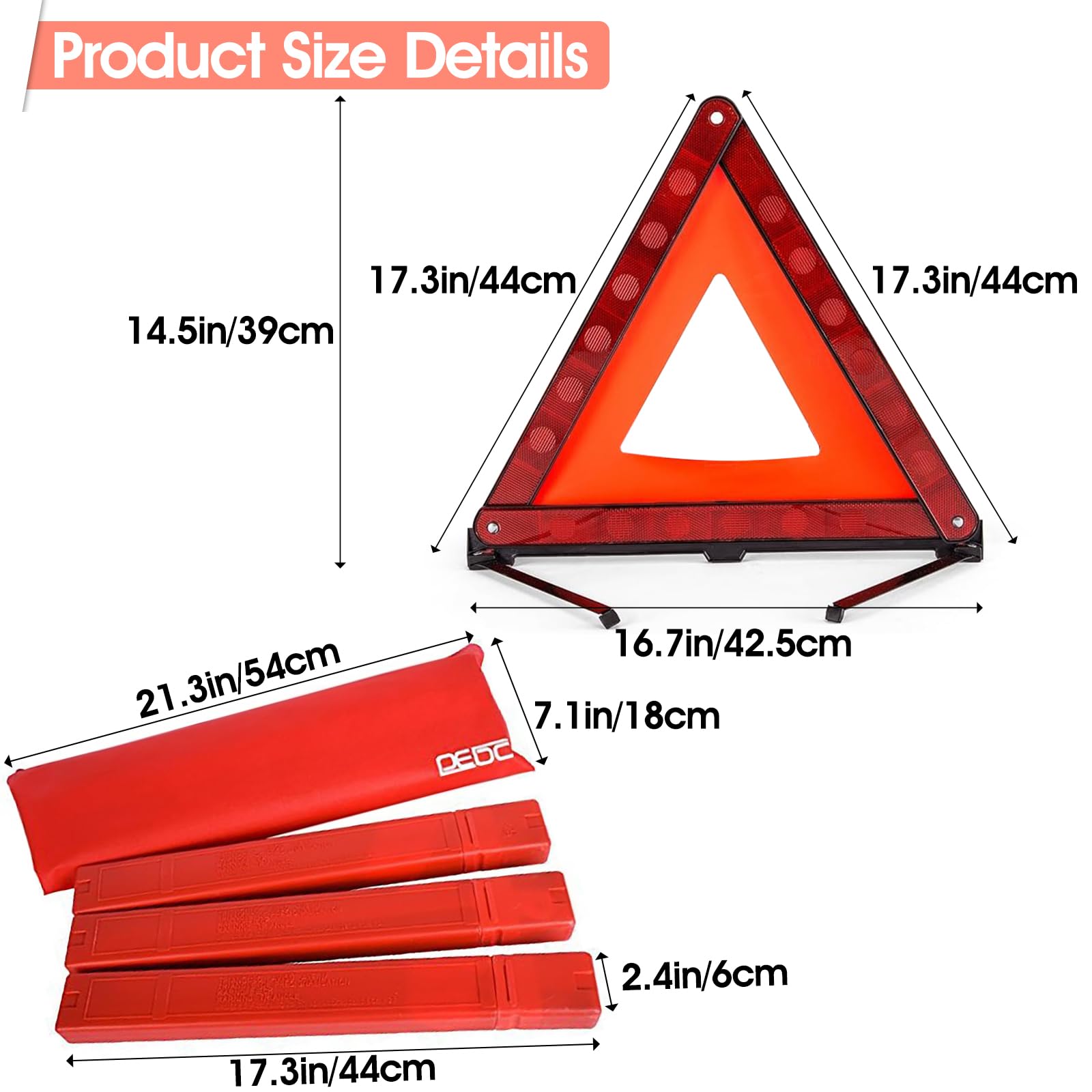 Dedc Car Safety Triangle Warning Kit, Set Of 3 Roadside Emergency Kit With Reflective Warning Triangle,Visibility Roadside Vest,
