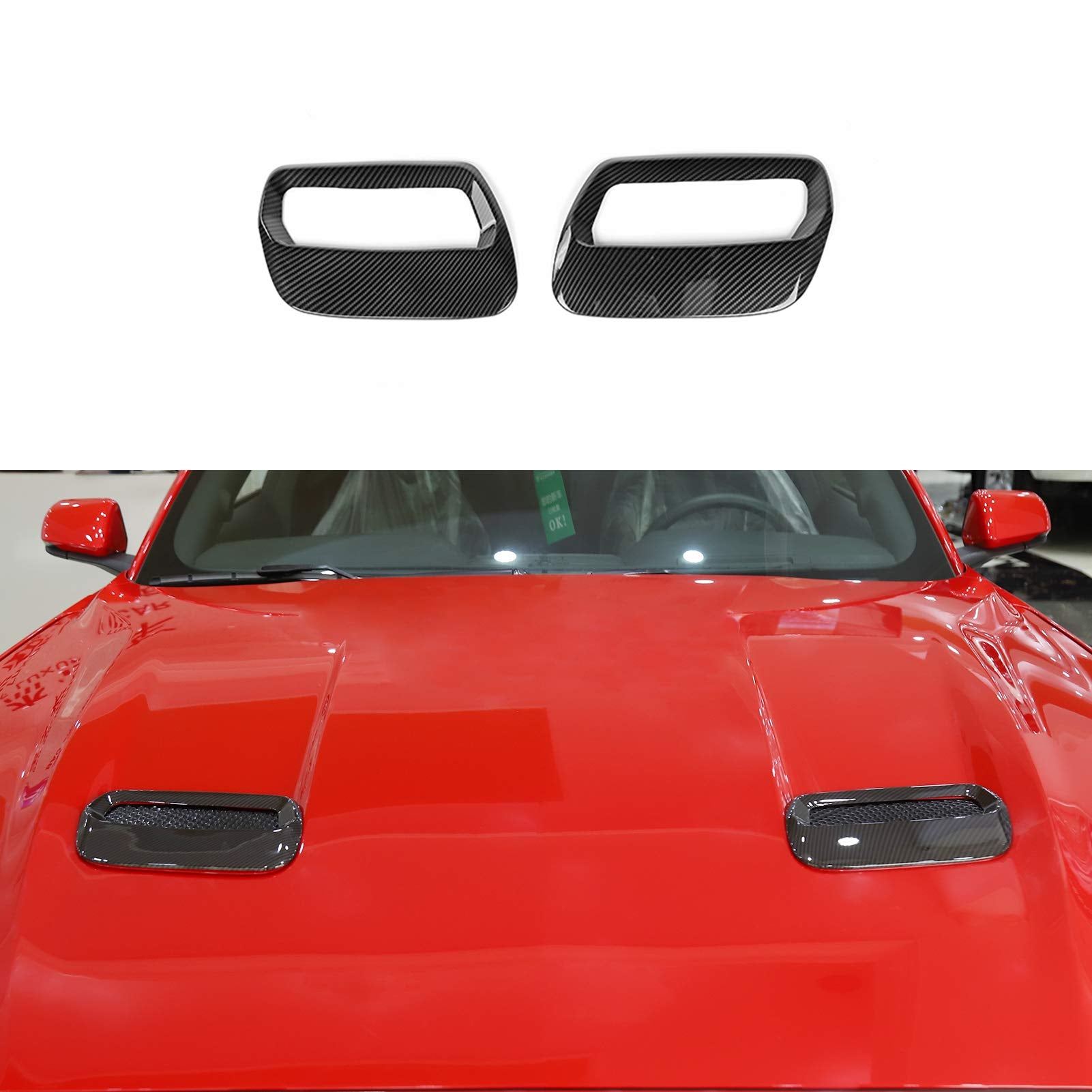 Rt-Tcz Abs Hood Engine Air Vent Outlet Trim Cover Interior Accessories For Ford Mustang 2018 2019 2020 2021 2022, 2 Pcs (Carbon 