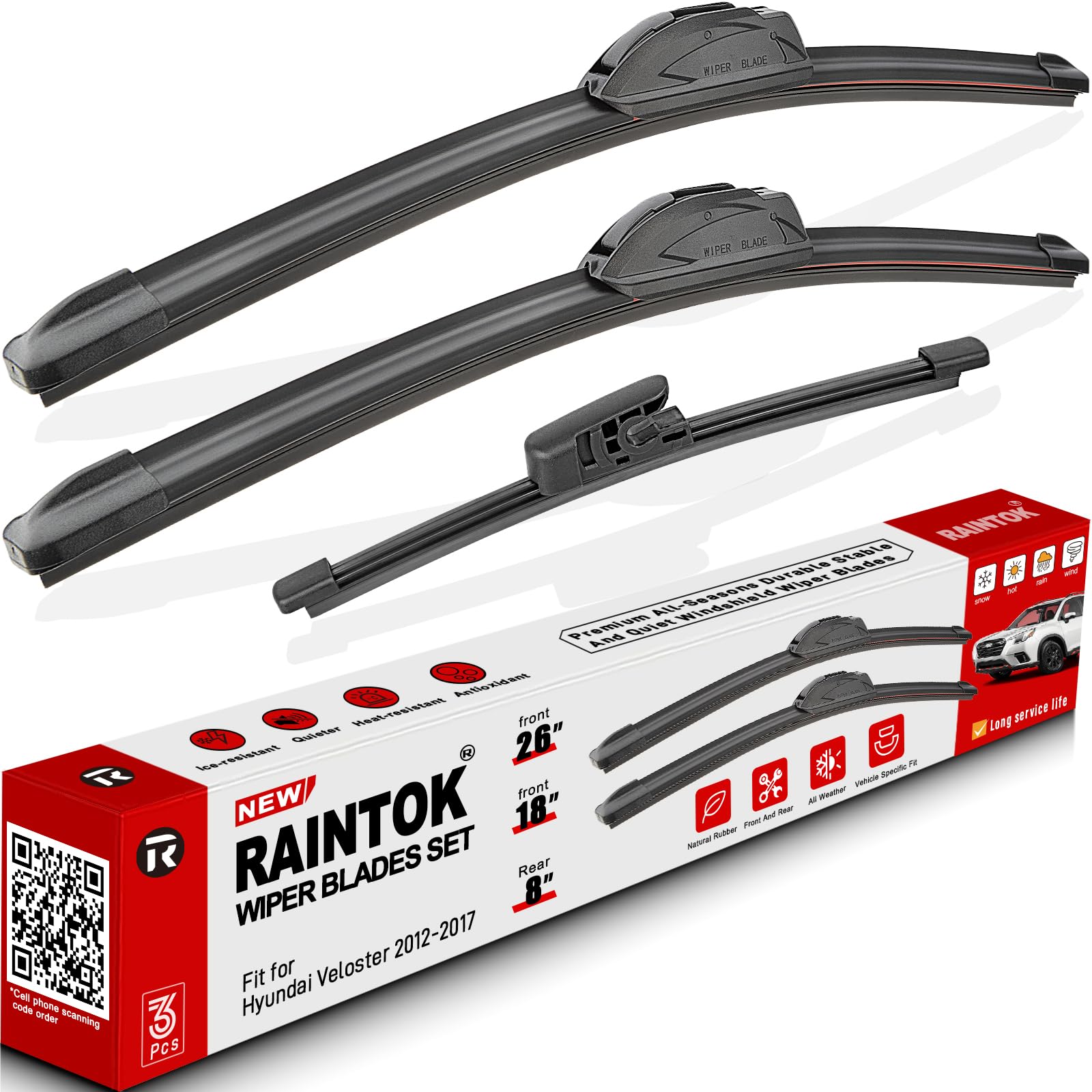 Raintok Windshield Wiper Blades Replacement For Hyundai Veloster 2012 2013 2014 2015 2016 2017 Original Factory Quality Front Re