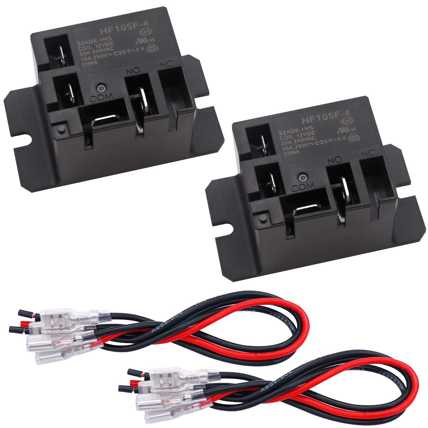 Tnisesm 2PCS Power Relay SPST(1 NO) DC12V Coil, 30A SPST 120 VAC with Flange Mounting and 8 Quick Connect Terminals Wires Mini R