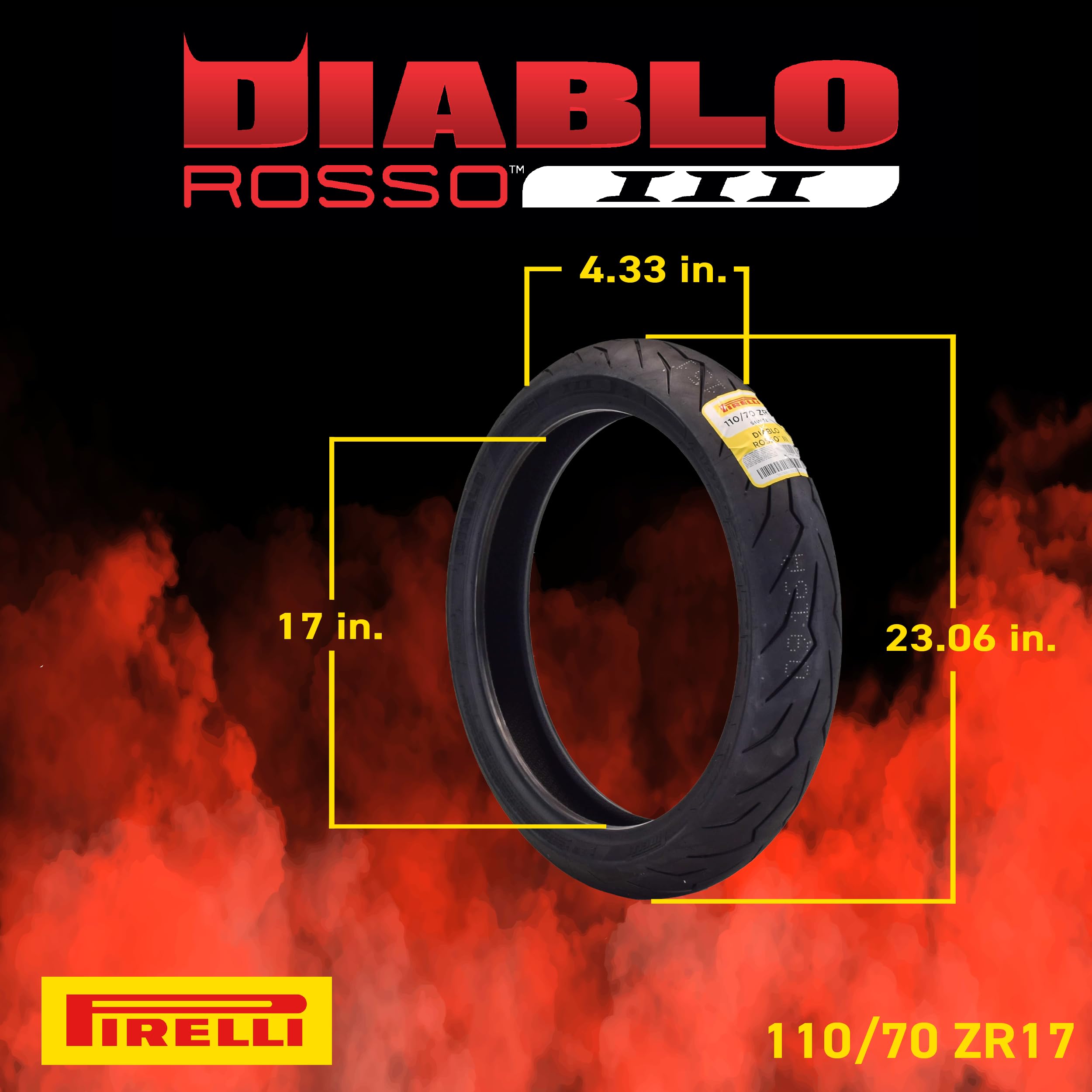 Pirelli Diablo Rosso Iii Motorcycle Tire Set: 110/70 Zr 17 M/C Front & 180/55 Zr 17 M/C Tl Rear- High Performance, Durable For S