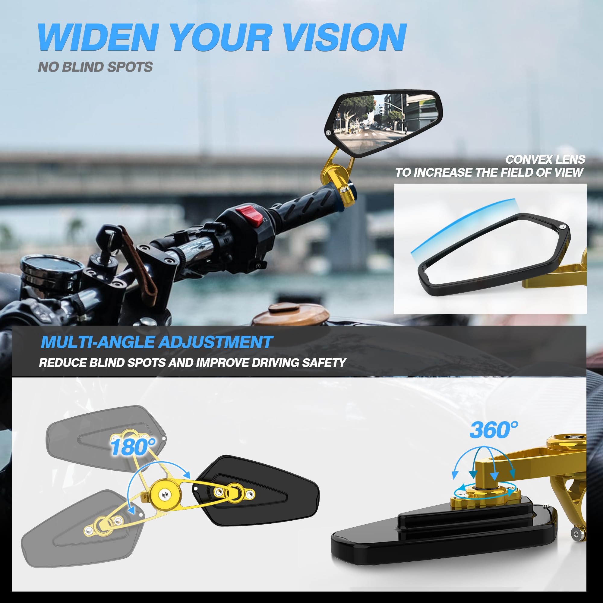 Mictuning Cnc Motorcycle Mirrors - 7/8'' (22Mm) Bar End Rear View Mirrors Compatible With Most Honda Grom, Yamaha, Kawasaki, Duc